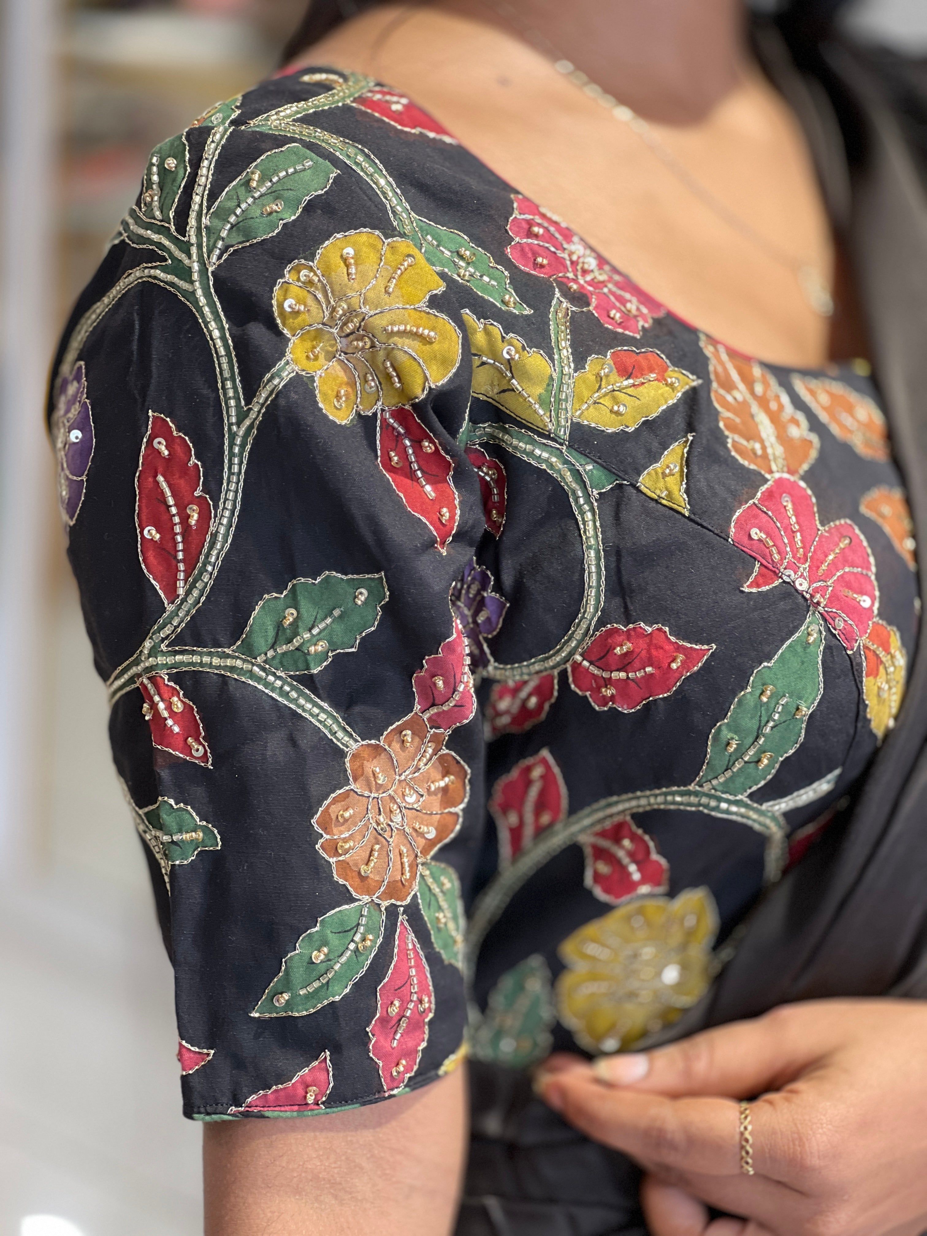 Embroidered Pen Kalamkari Cotton Stitched Blouse |  IT160