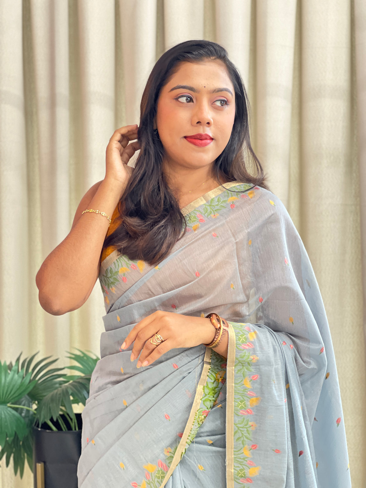 Jamdani Weaved Lotus Detailed Bagalpuri Linen Saree | SSN208