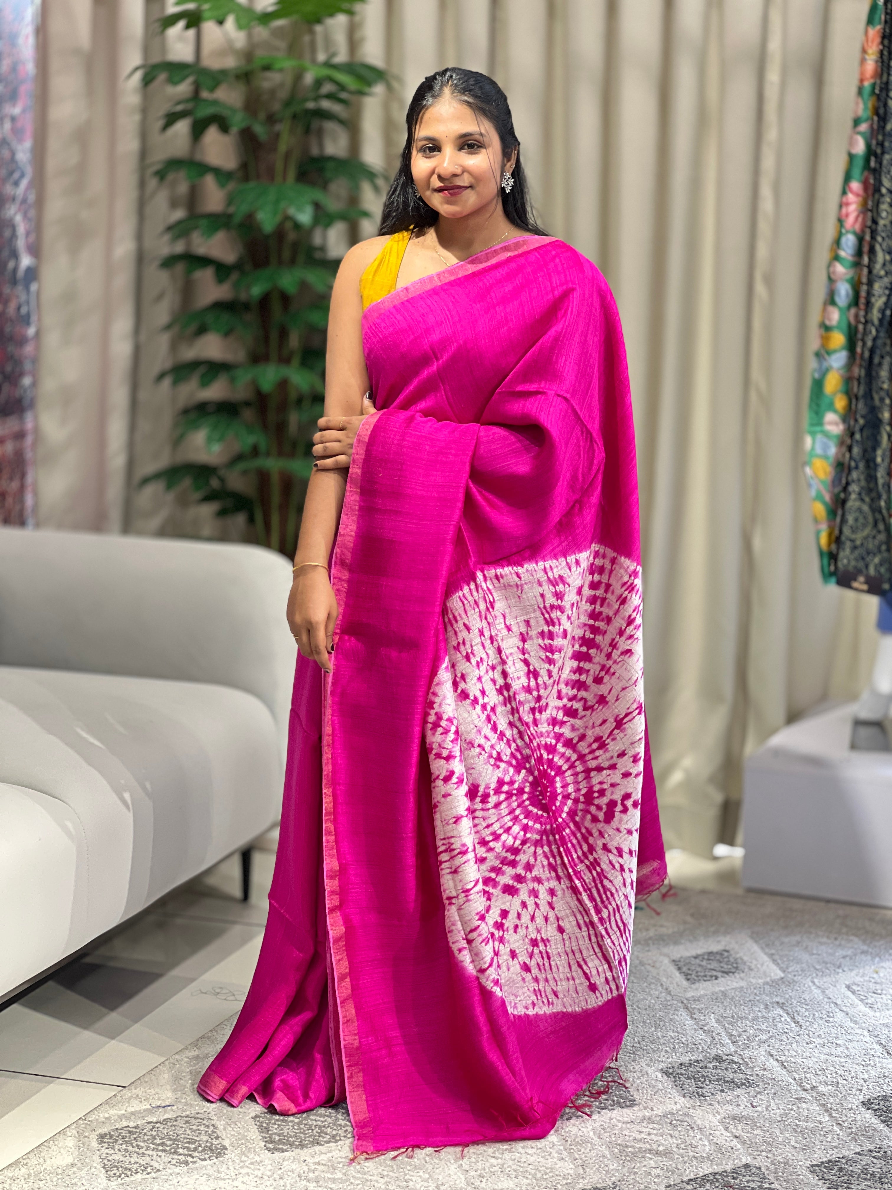 Hand Tie & Dye Detailed Jute Saree | RGD747