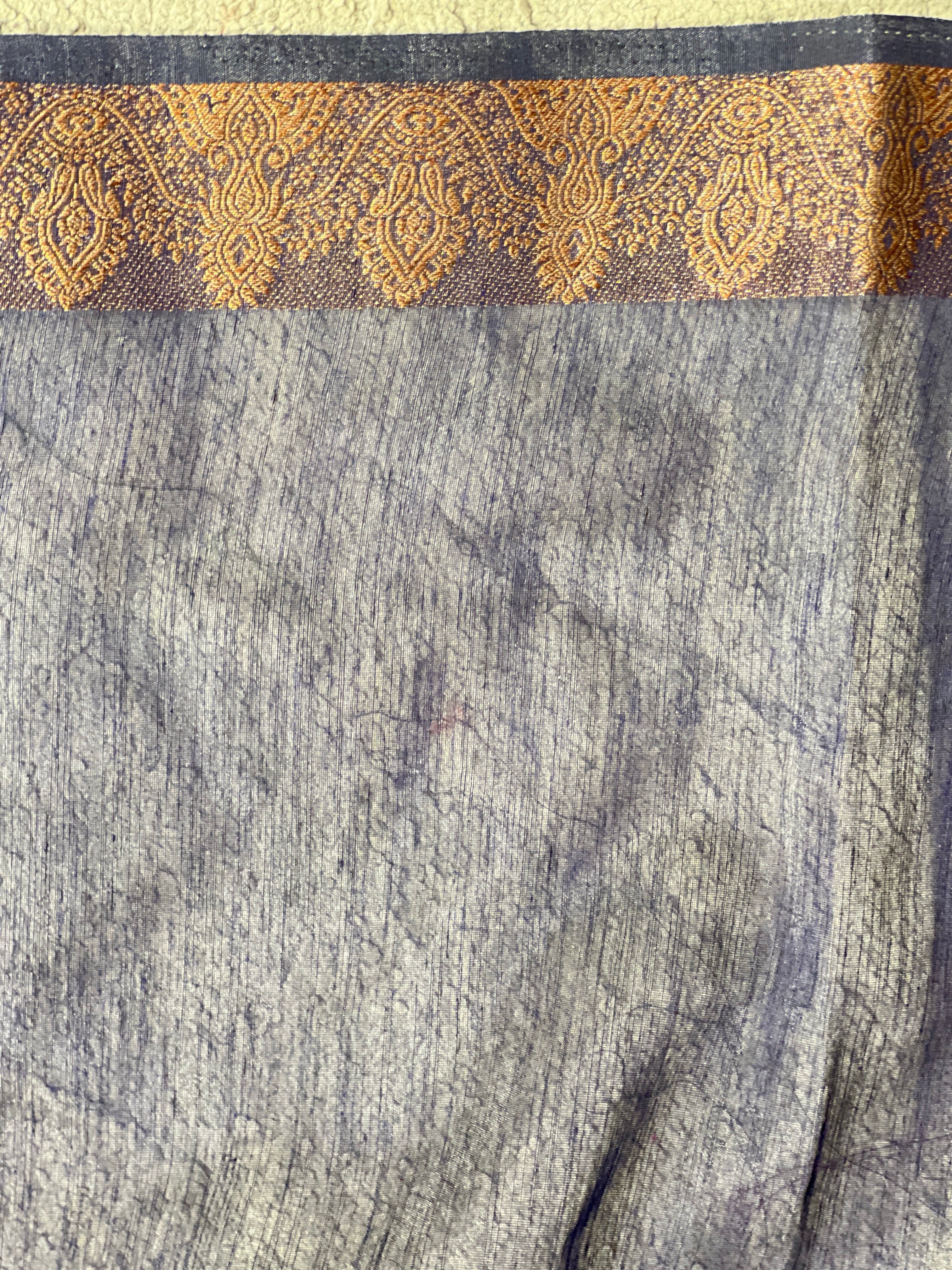 Golden Zari Weaved Border Pattern Linen Finish Saree | YNG1309