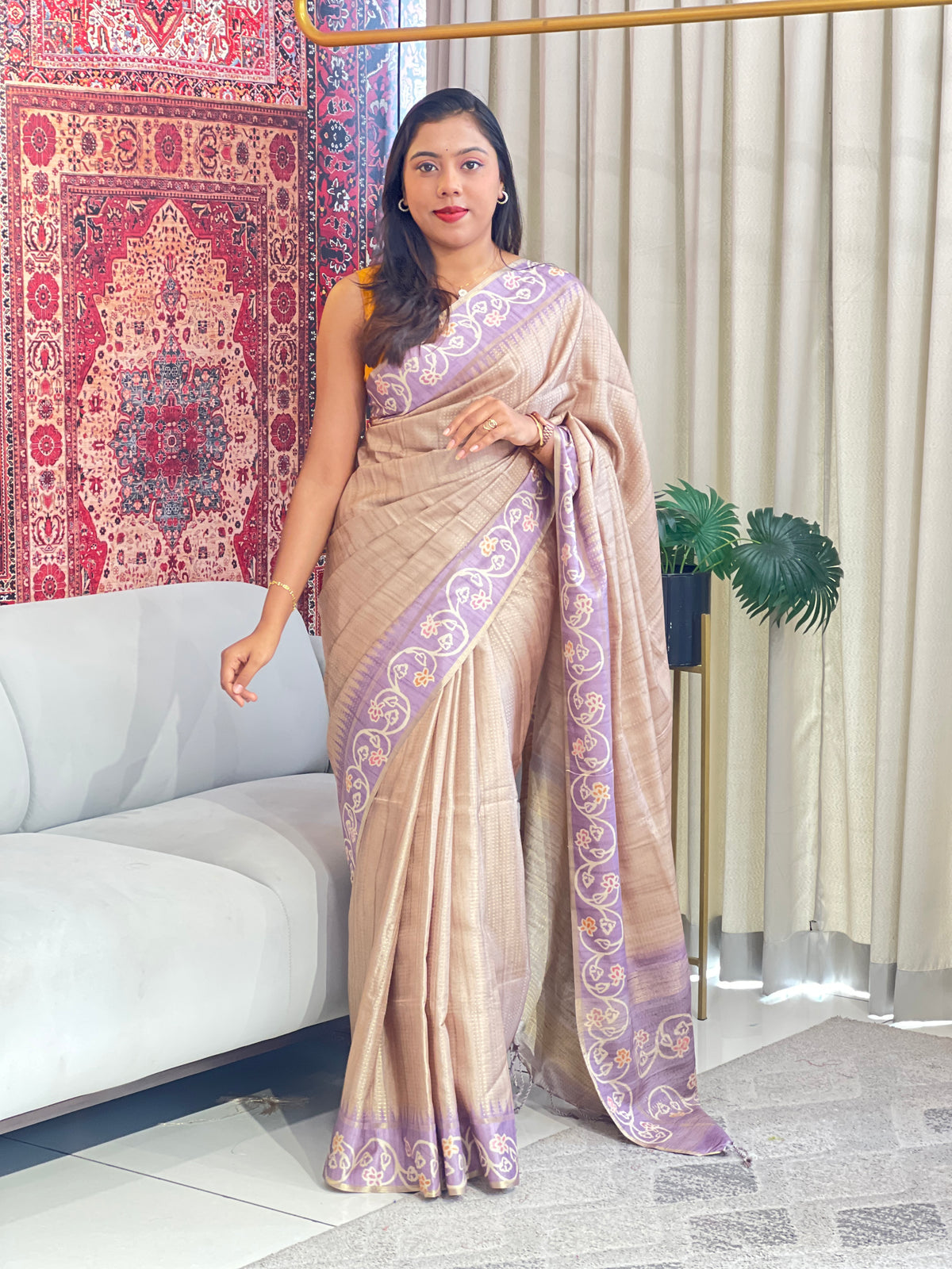 Batik Printed Semi Tussar Saree | SSN285