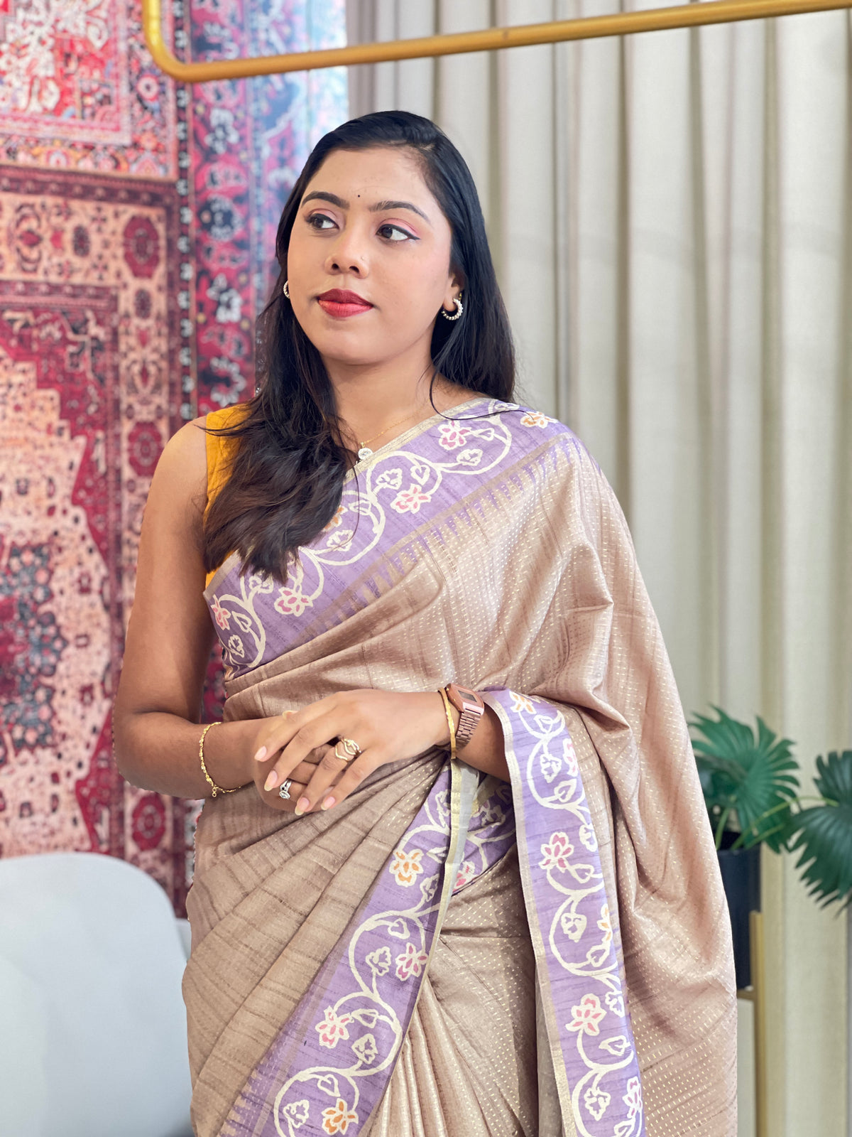 Batik Printed Semi Tussar Saree | SSN285
