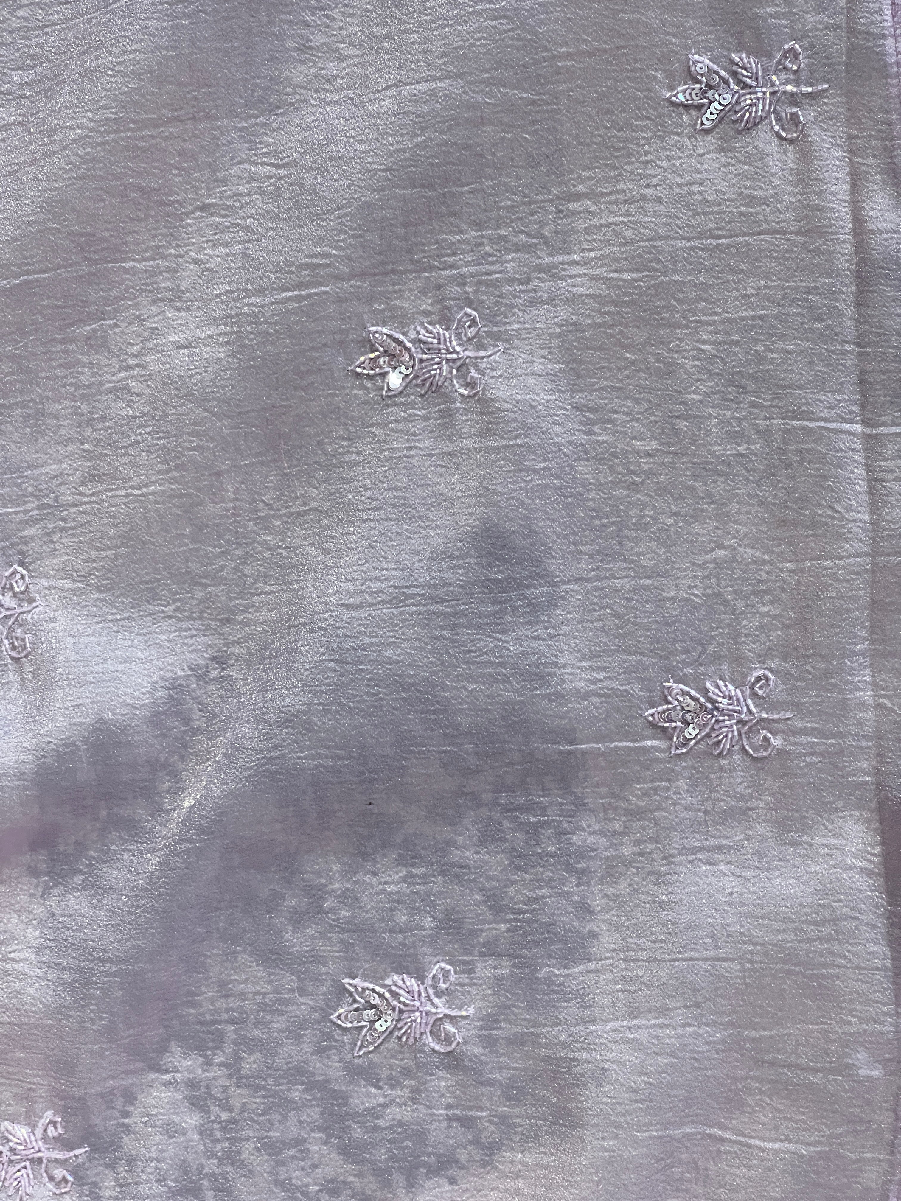 Cut Beads & Sequence Detailed Crushed Organza Saree | SBP801