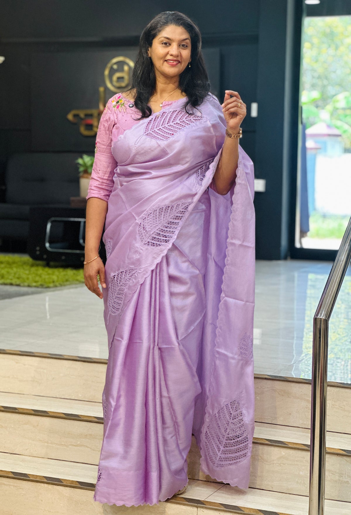 Leaf Design Twine Cut Work Tussar Saree | TC524