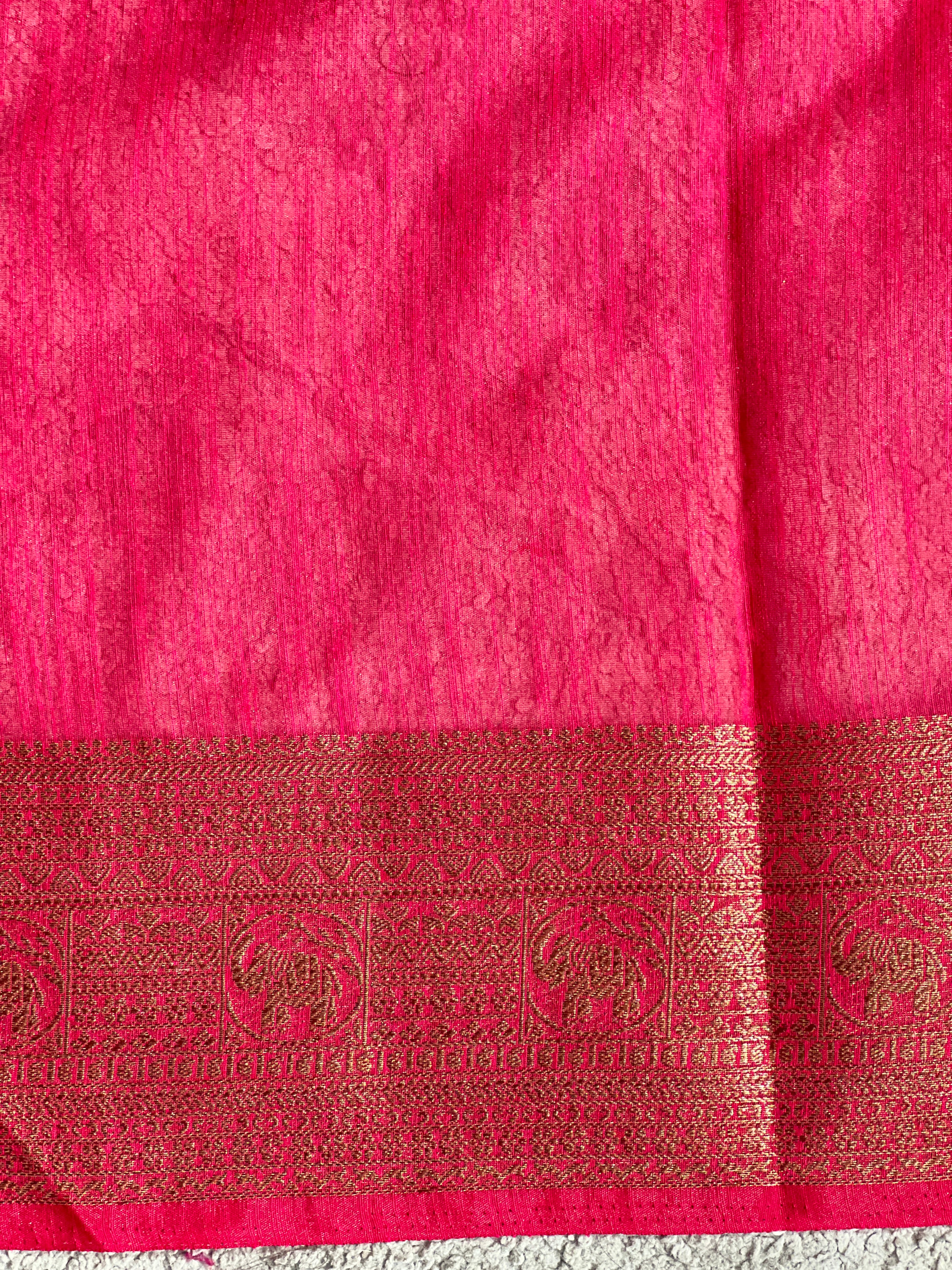 Golden Zari Weaved Border Pattern Linen Finish Saree | YNG1299