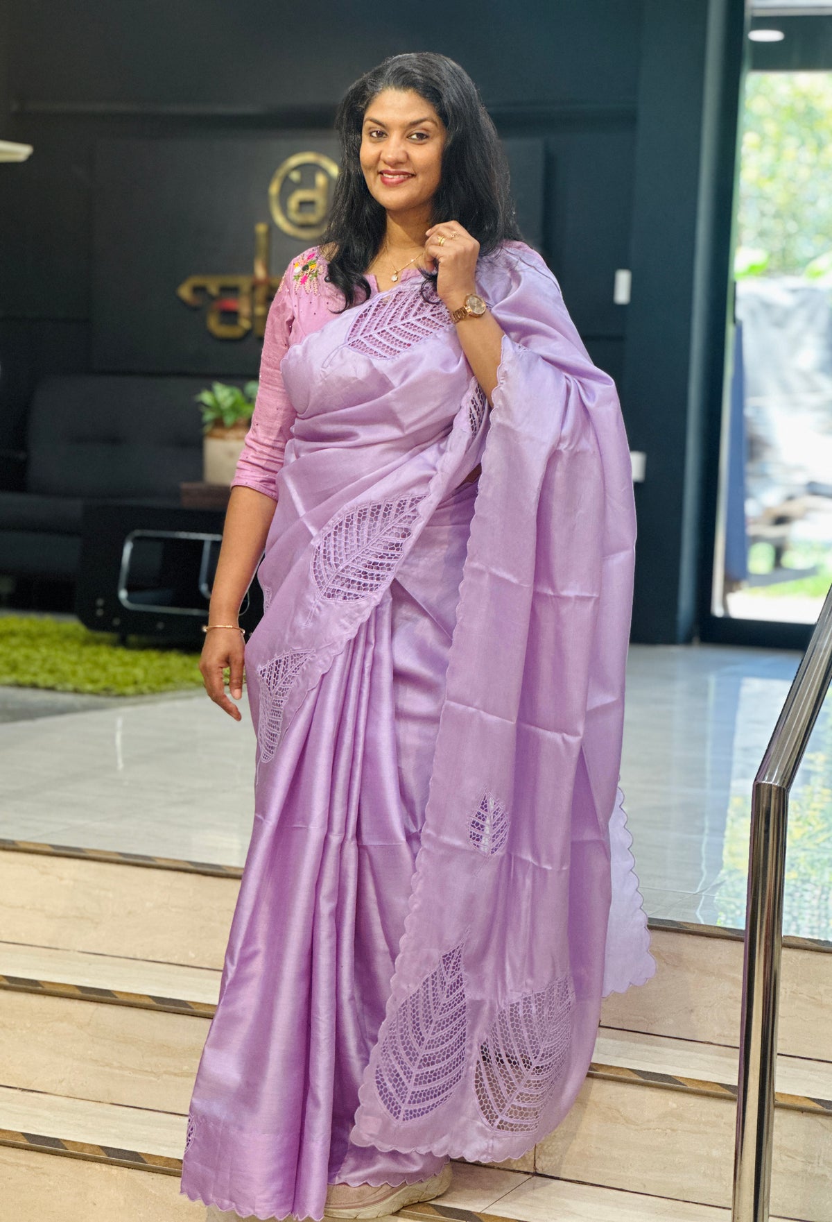 Leaf Design Twine Cut Work Tussar Saree | TC524