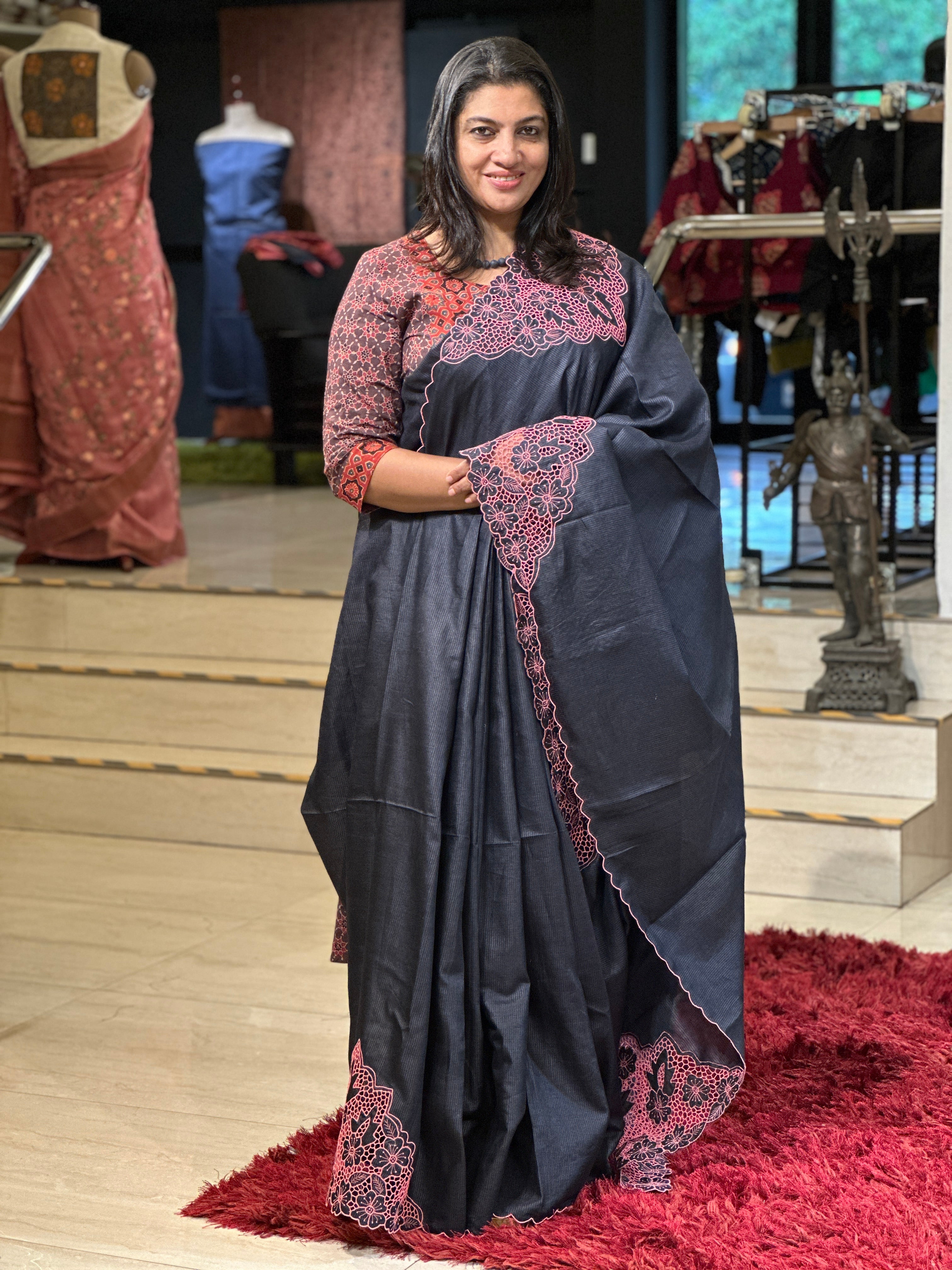 Floral Twine Cut Work Placement Detailed Noil Tussar Saree | TC449