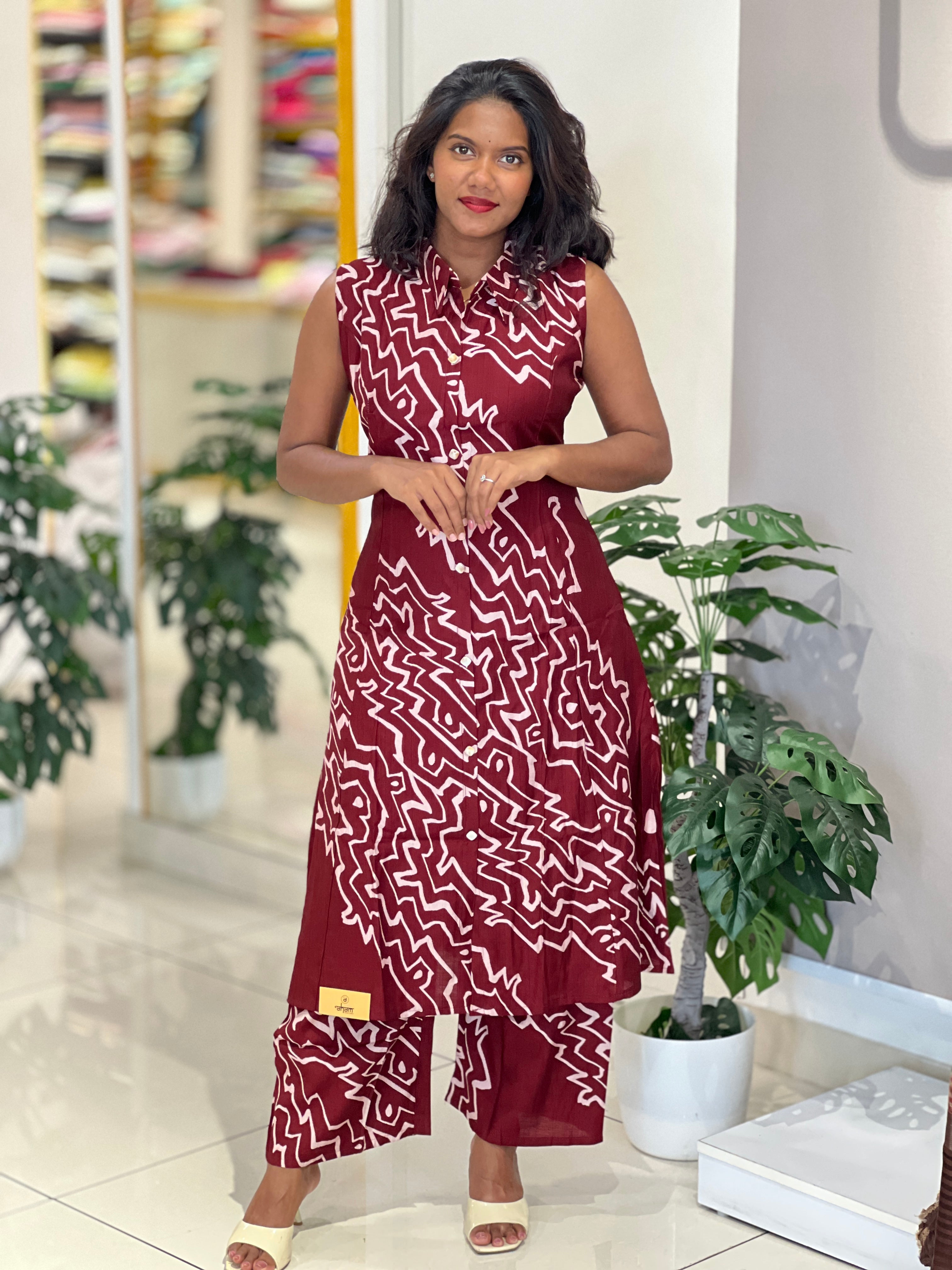 Geometric Print Patterned Rayon Kurta Set | YV108