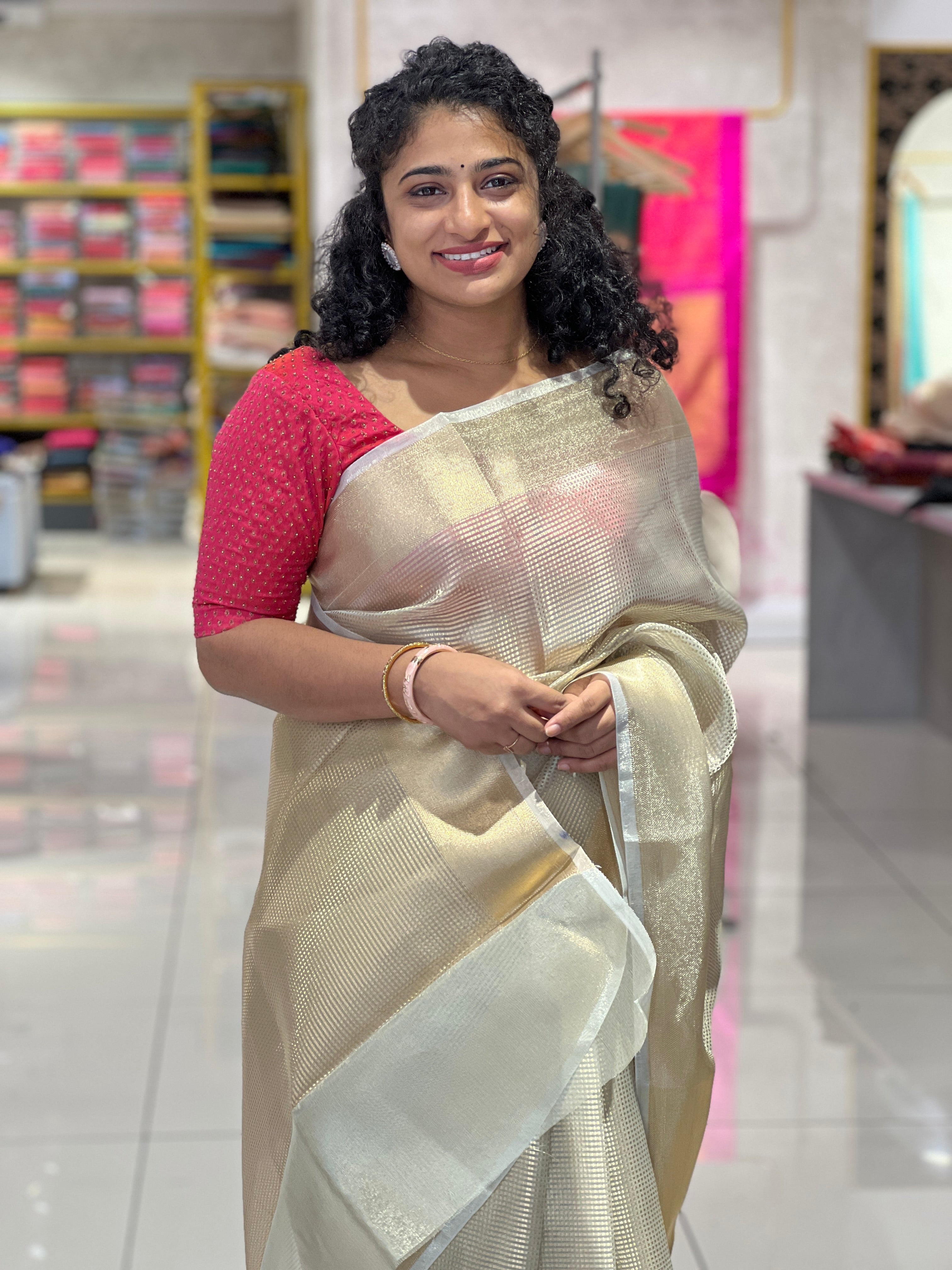Check Patterned Tissue Saree | AGS118