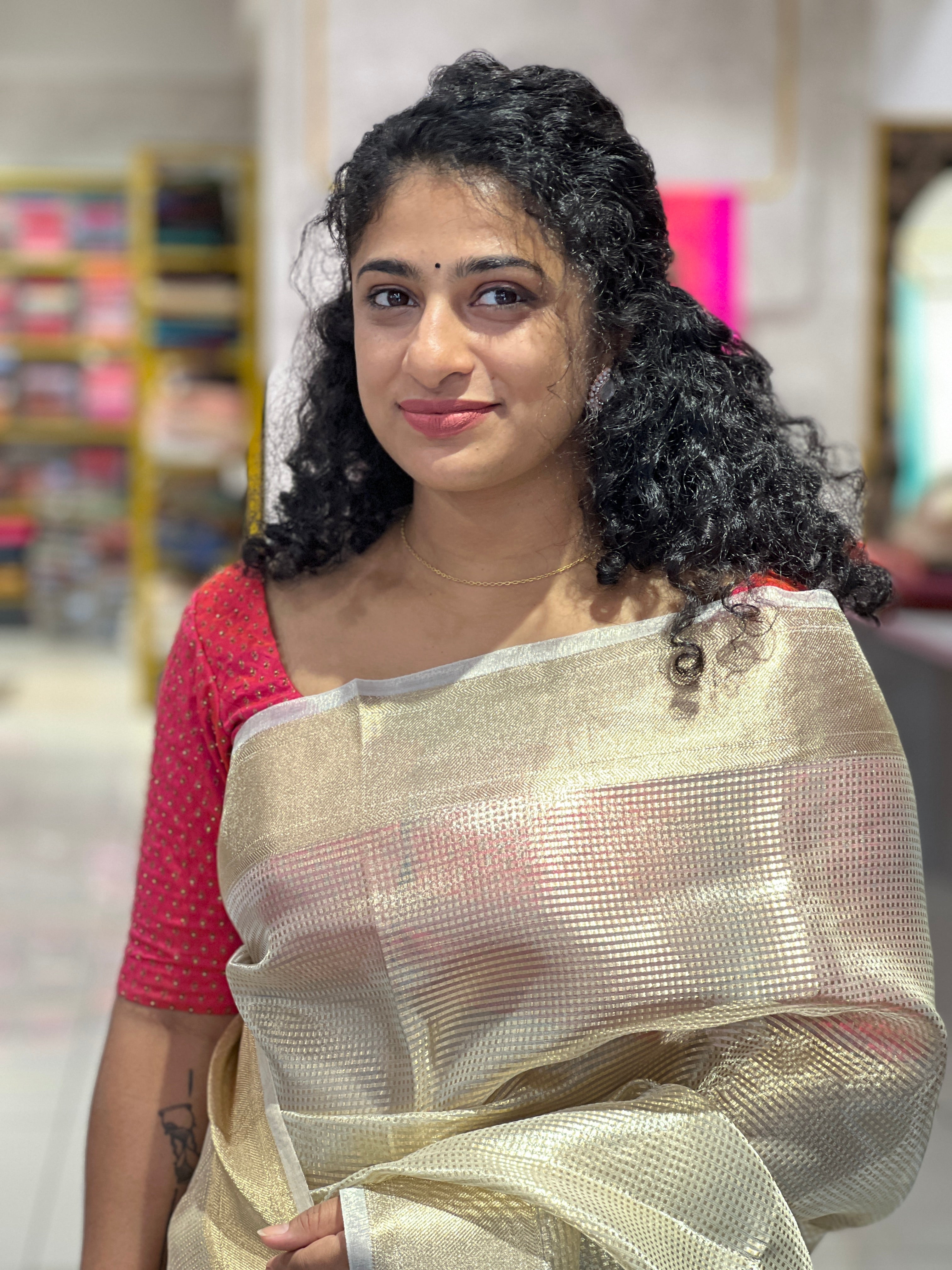 Check Patterned Tissue Saree | AGS118