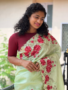 Computerized Machine Embroidery Pure Tussar Saree | SBS645