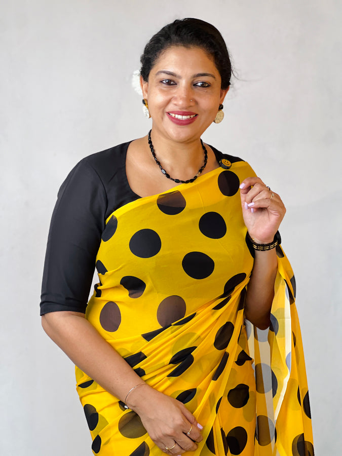 Polka Dot Patterned Georgette Saree | HT203