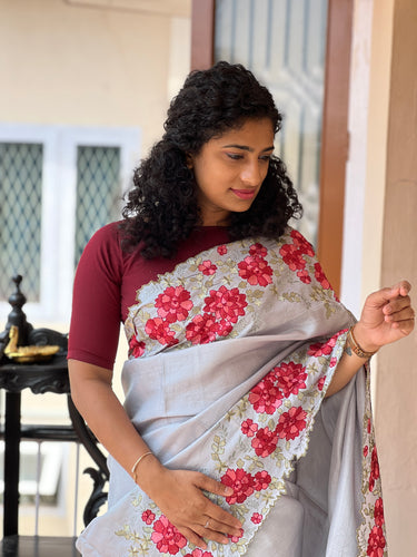 Computerized Machine Embroidery Pure Tussar Saree | SBS645