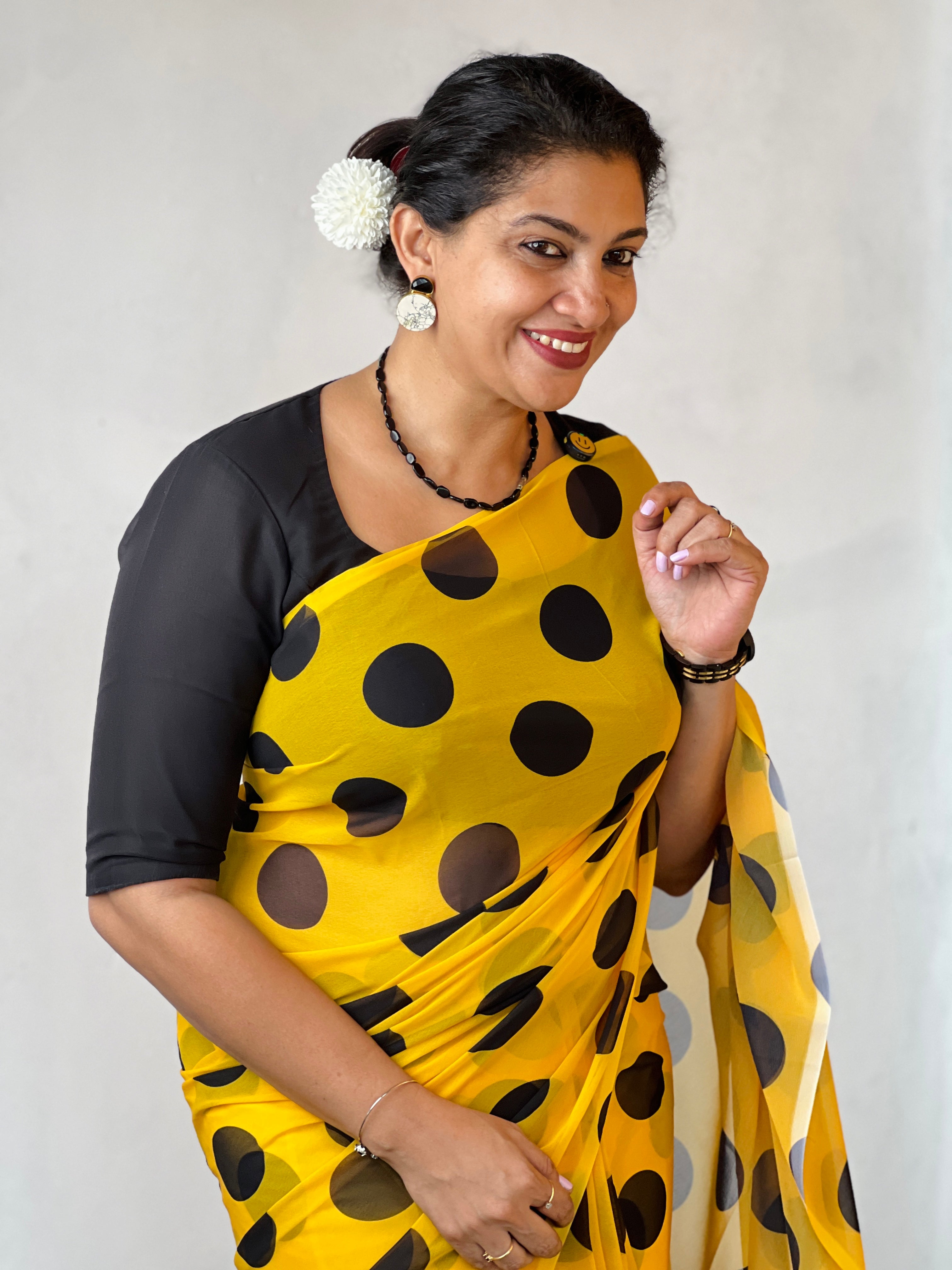 Polka Dot Patterned Georgette Saree | HT203