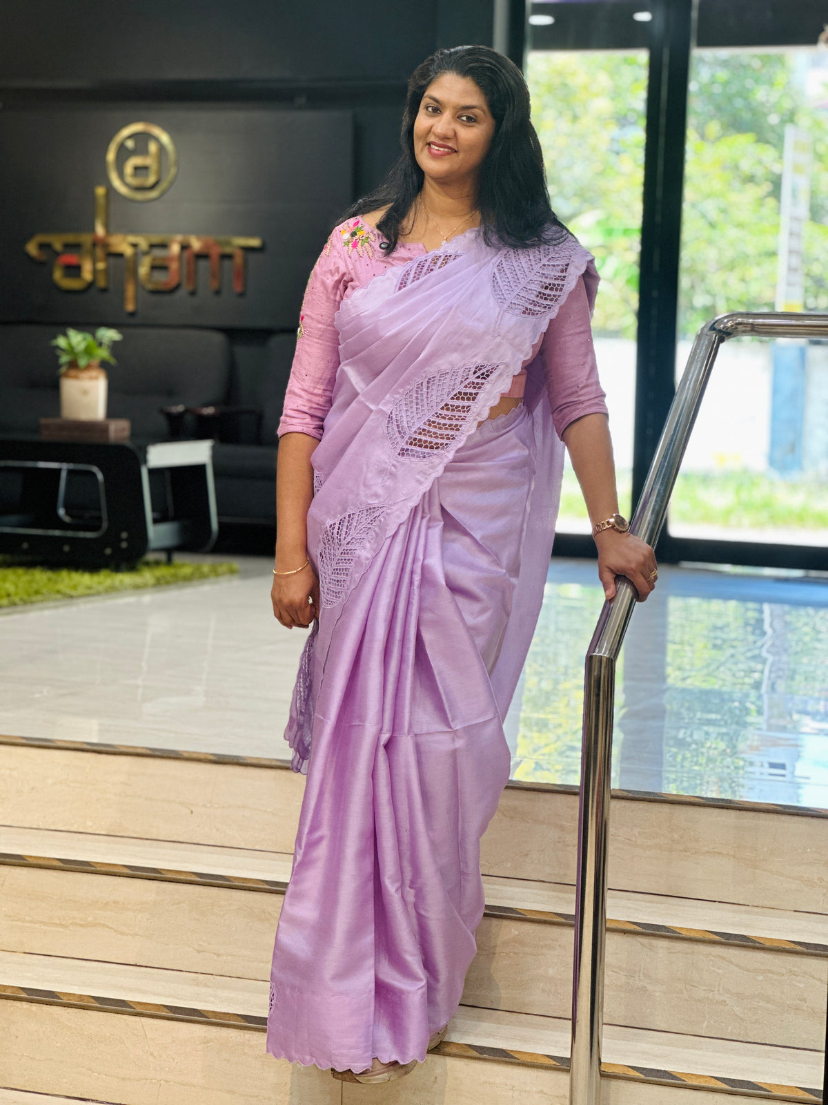 Leaf Design Twine Cut Work Tussar Saree | TC524