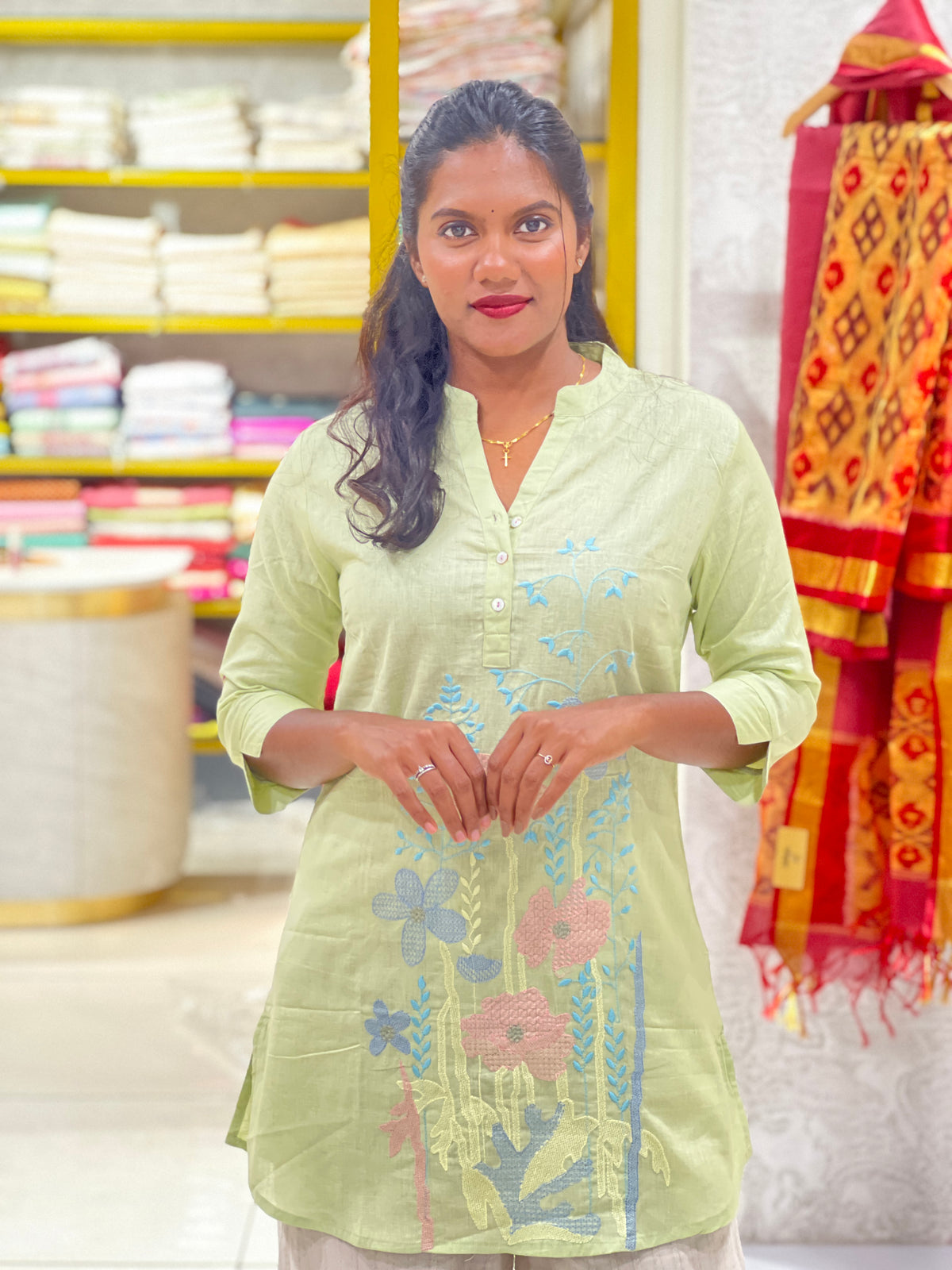 Embroidered Linen Cotton Short Kurta | PGI117