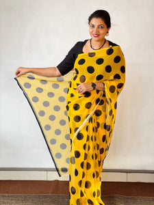 Polka Dot Patterned Georgette Saree | HT203