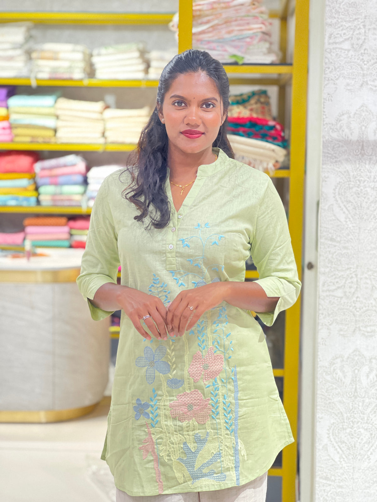 Embroidered Linen Cotton Short Kurta | PGI117