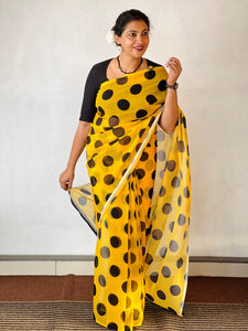 Polka Dot Patterned Georgette Saree | HT203