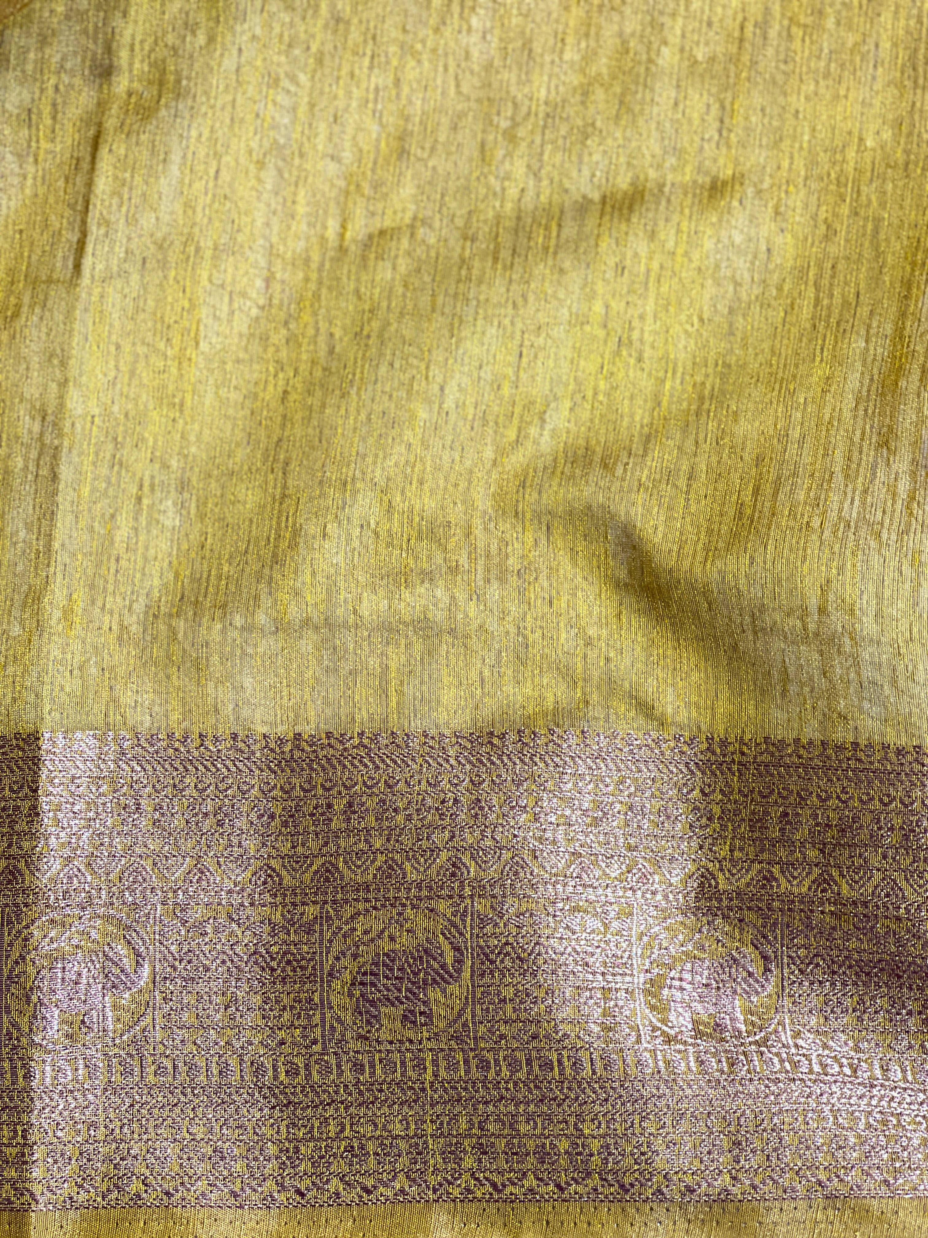 Golden Zari Weaved Border Pattern Linen Finish Saree | YNG1297