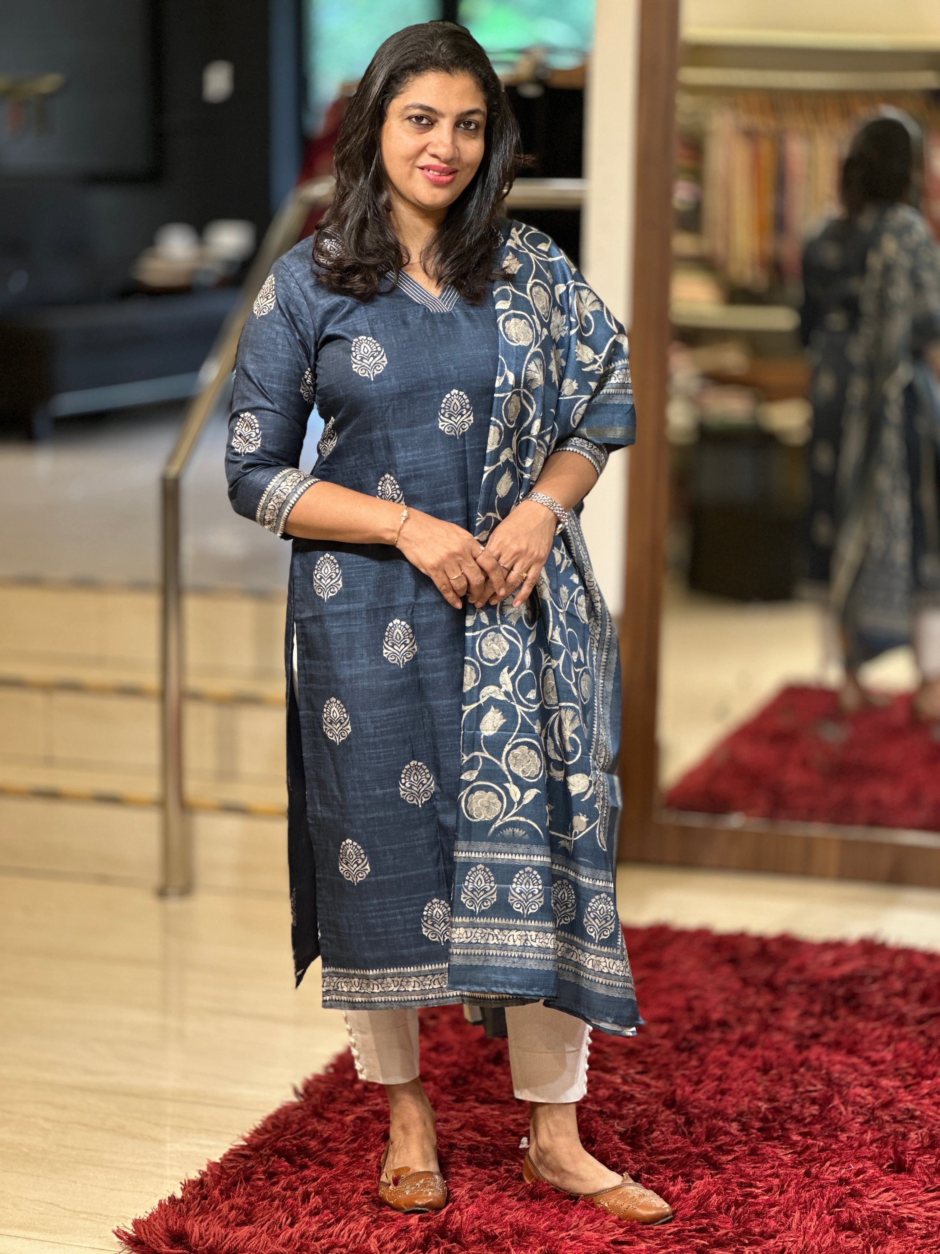 Batik Printed Semi Tussar salwar Set (Without Bottom) | SSN439