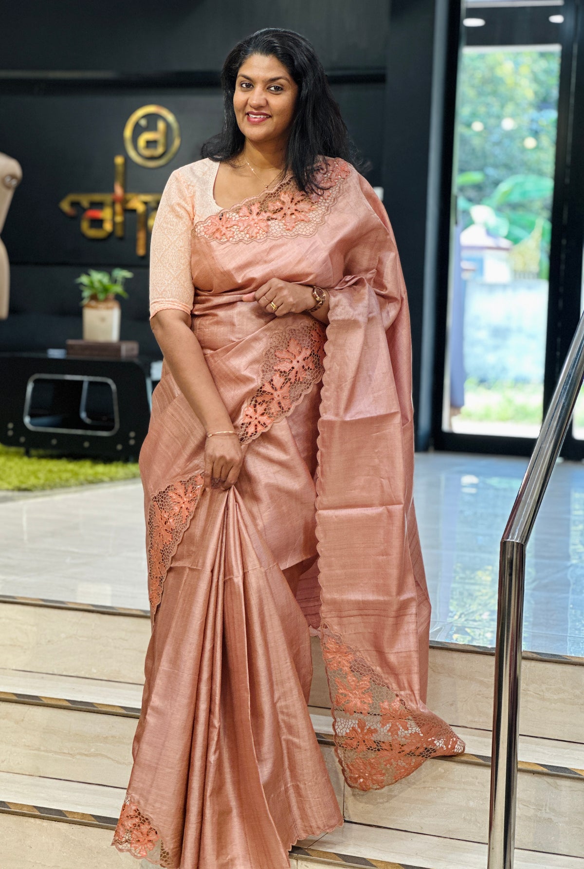 Floral Twine Cut Work Desi Tussar Saree | TC525