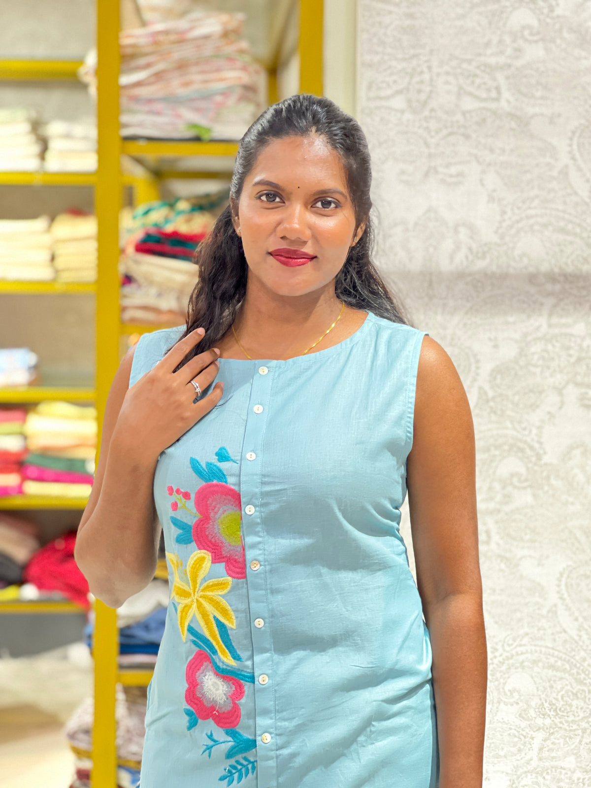 Embroidered Linen Cotton Short Kurta | PGI113