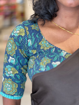 Kantha & Floral Detailed Cotton Stitched Blouse | IT154