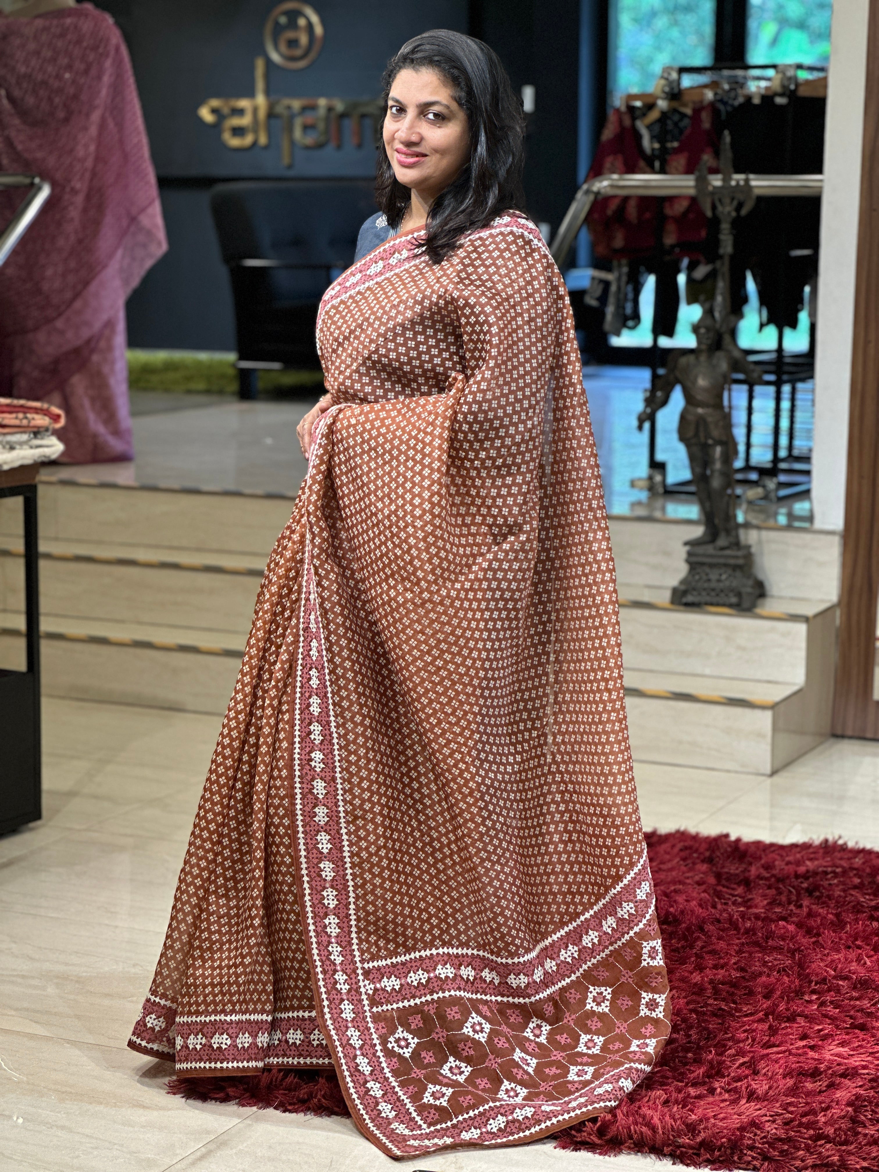 Kutchwork Embroidery organza saree   | SBS896