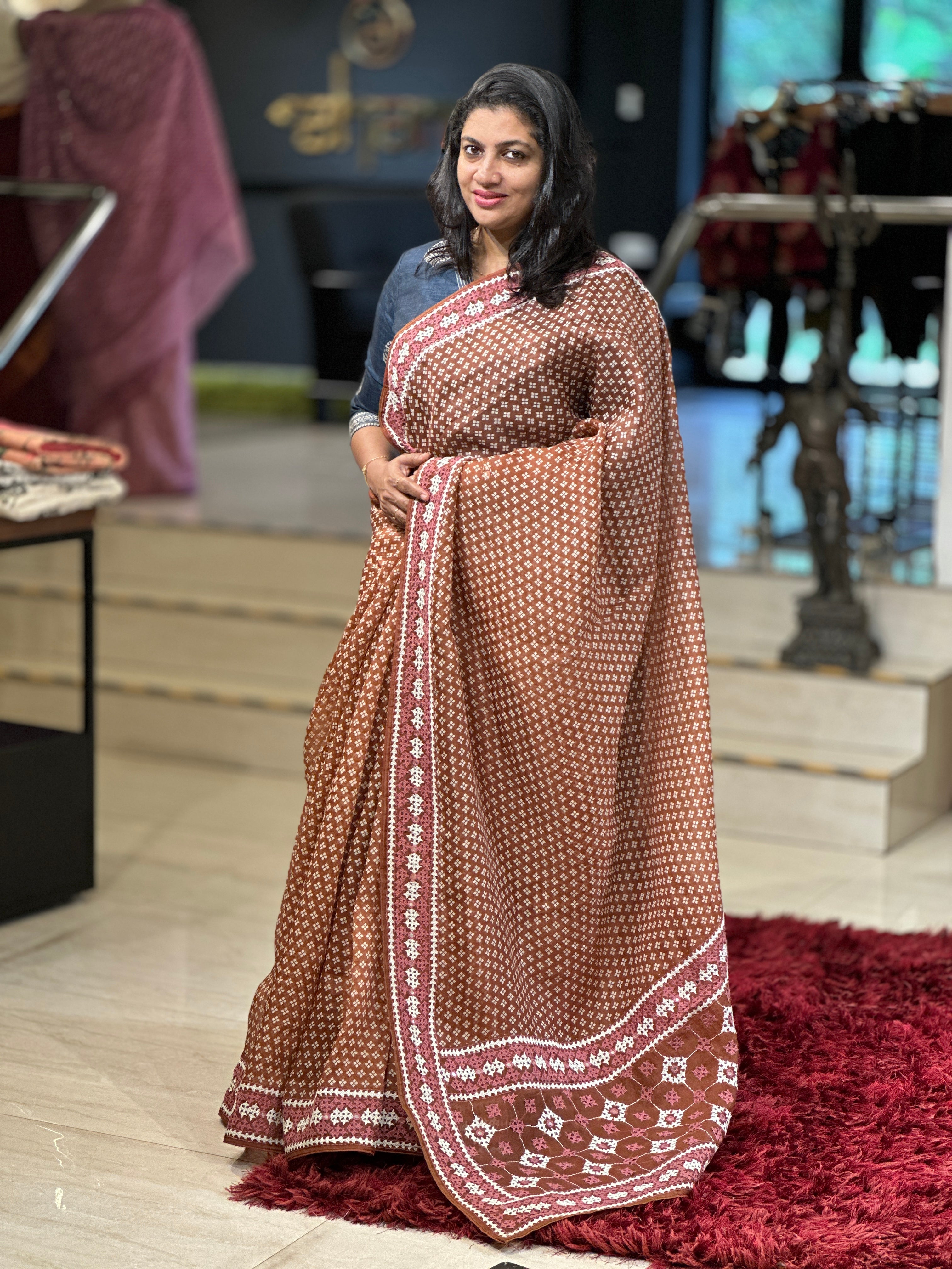 Kutchwork Embroidery organza saree   | SBS896