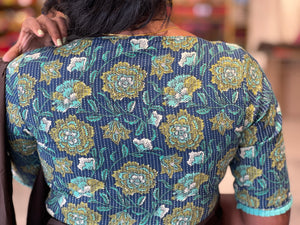 Kantha & Floral Detailed Cotton Stitched Blouse | IT154