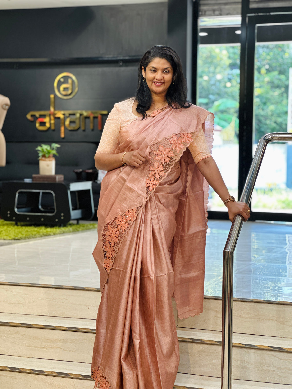 Floral Twine Cut Work Desi Tussar Saree | TC525