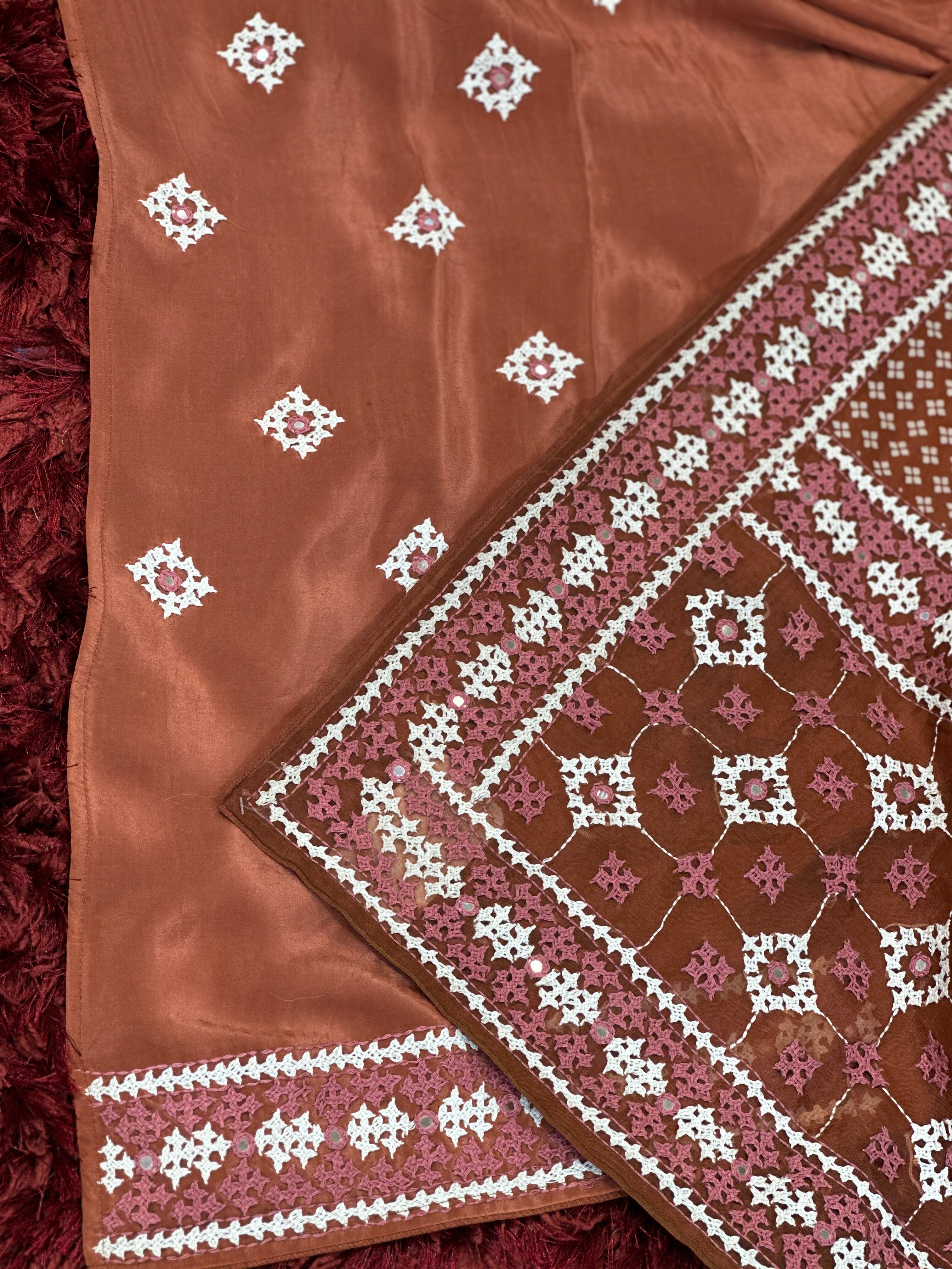 Kutchwork Embroidery organza saree   | SBS896