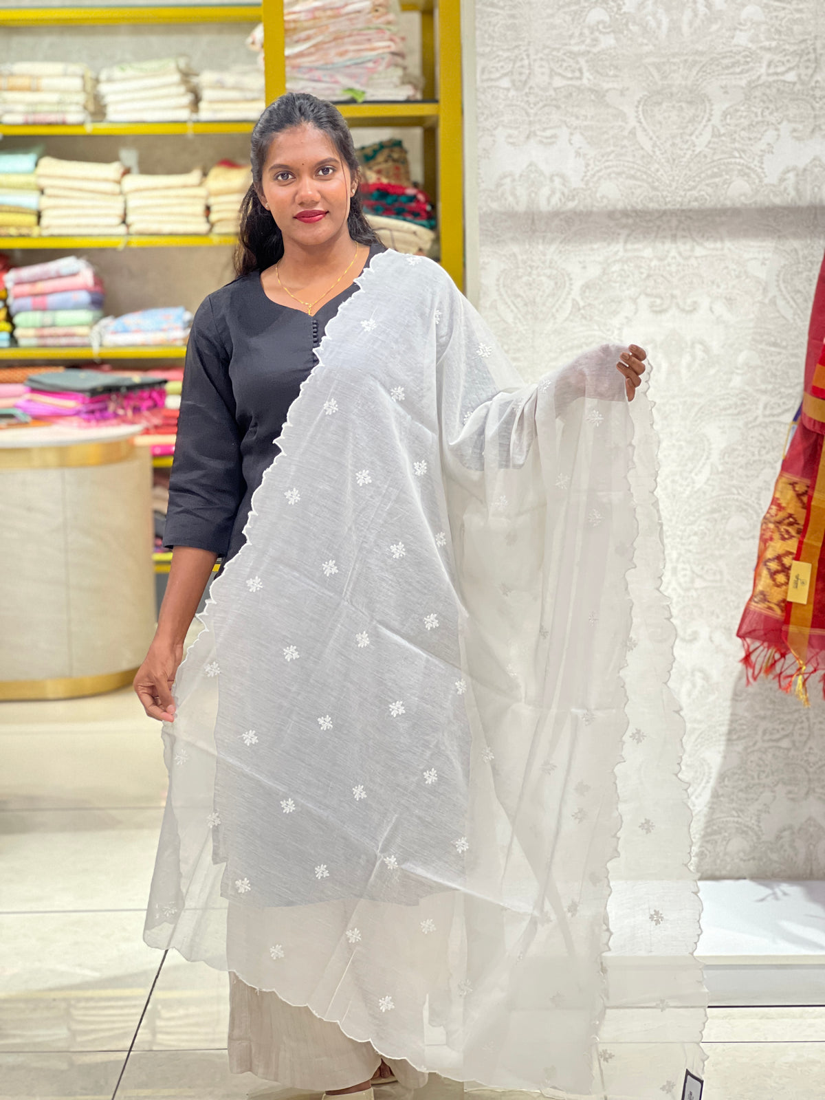 Machine Embroidery Pattern Chanderi Dupatta | ACF123