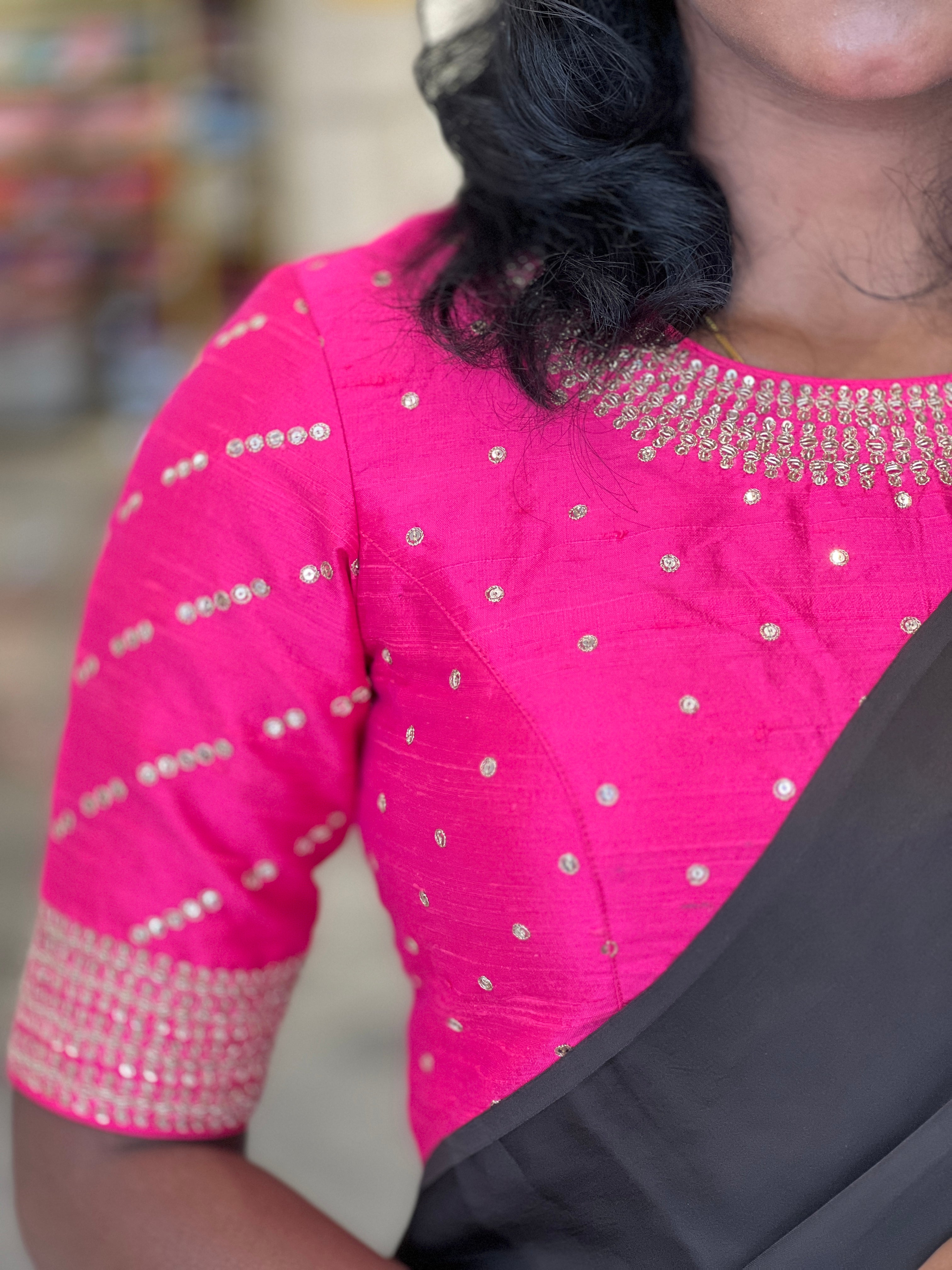 Zari & Sequence Embroidered Raw Silk Stitched Blouse | IT163