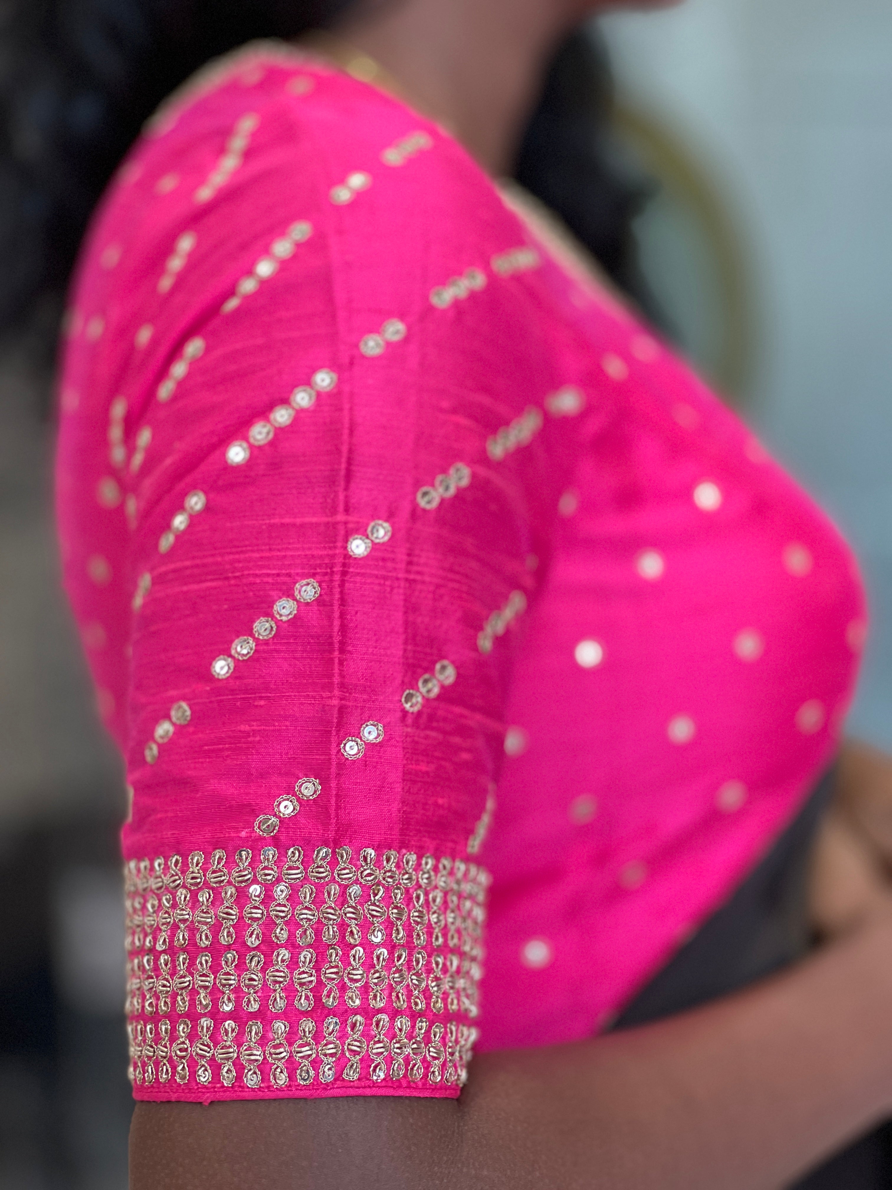 Zari & Sequence Embroidered Raw Silk Stitched Blouse | IT163