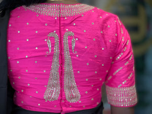 Zari & Sequence Embroidered Raw Silk Stitched Blouse | IT163