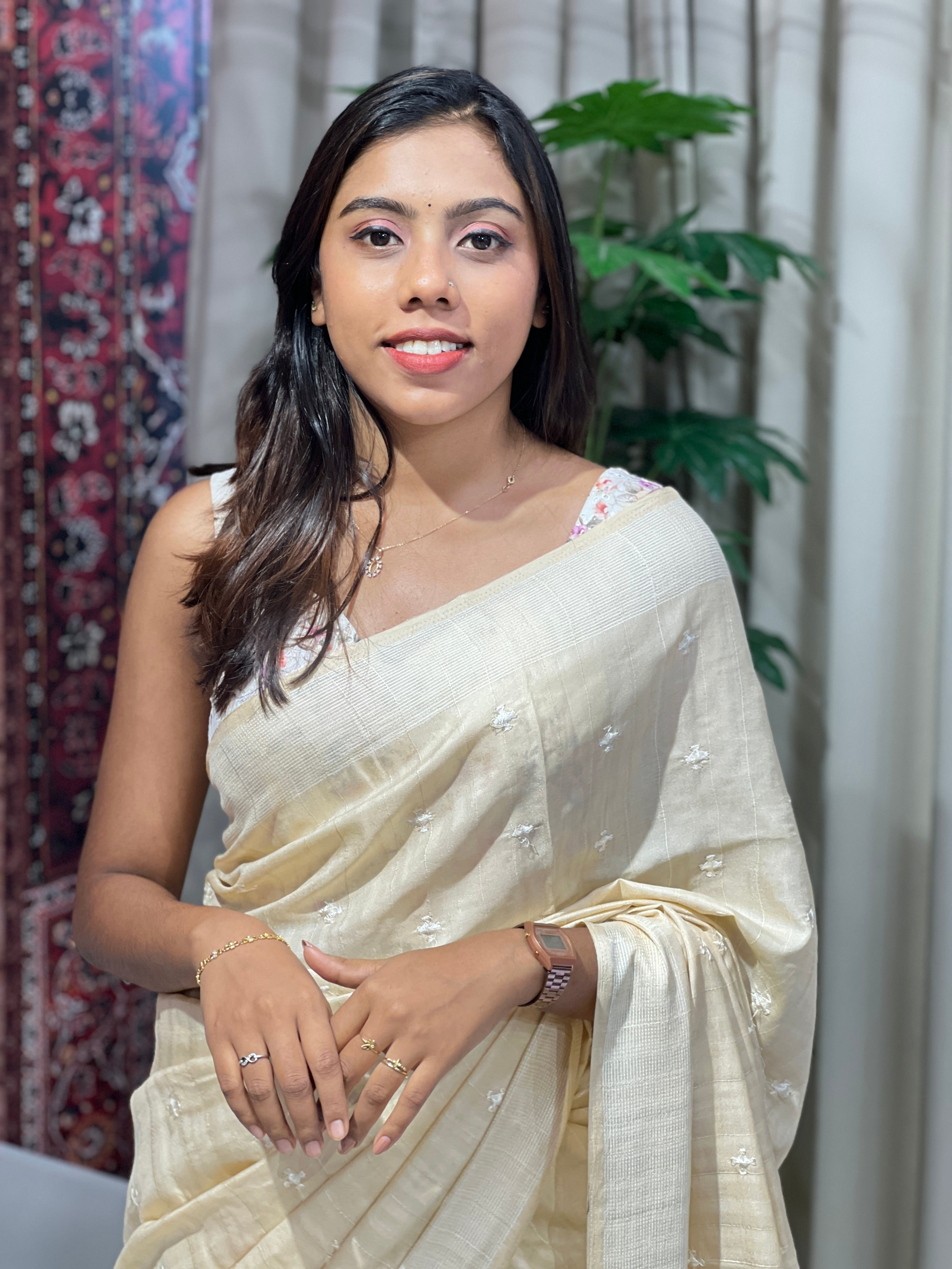 Embroidery Detailed Semi Tussar Saree | SUN723