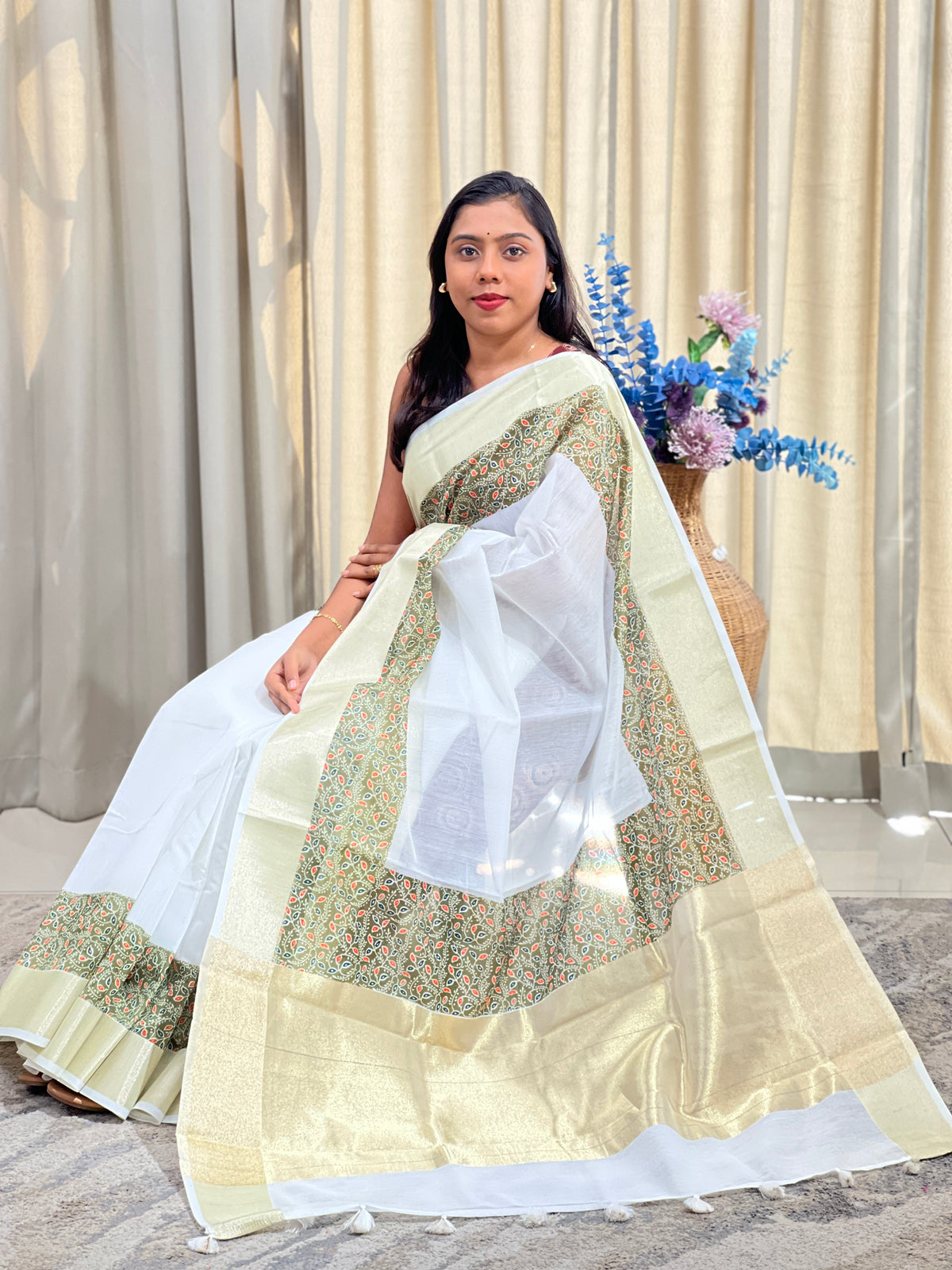 Floral Printed Pattern Chanderi Saree | MR578