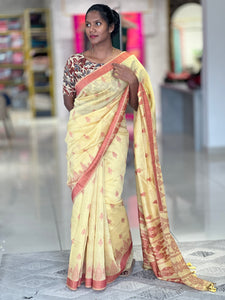 Linen Finish Saree With Jamdani Weaving Style | BLD879