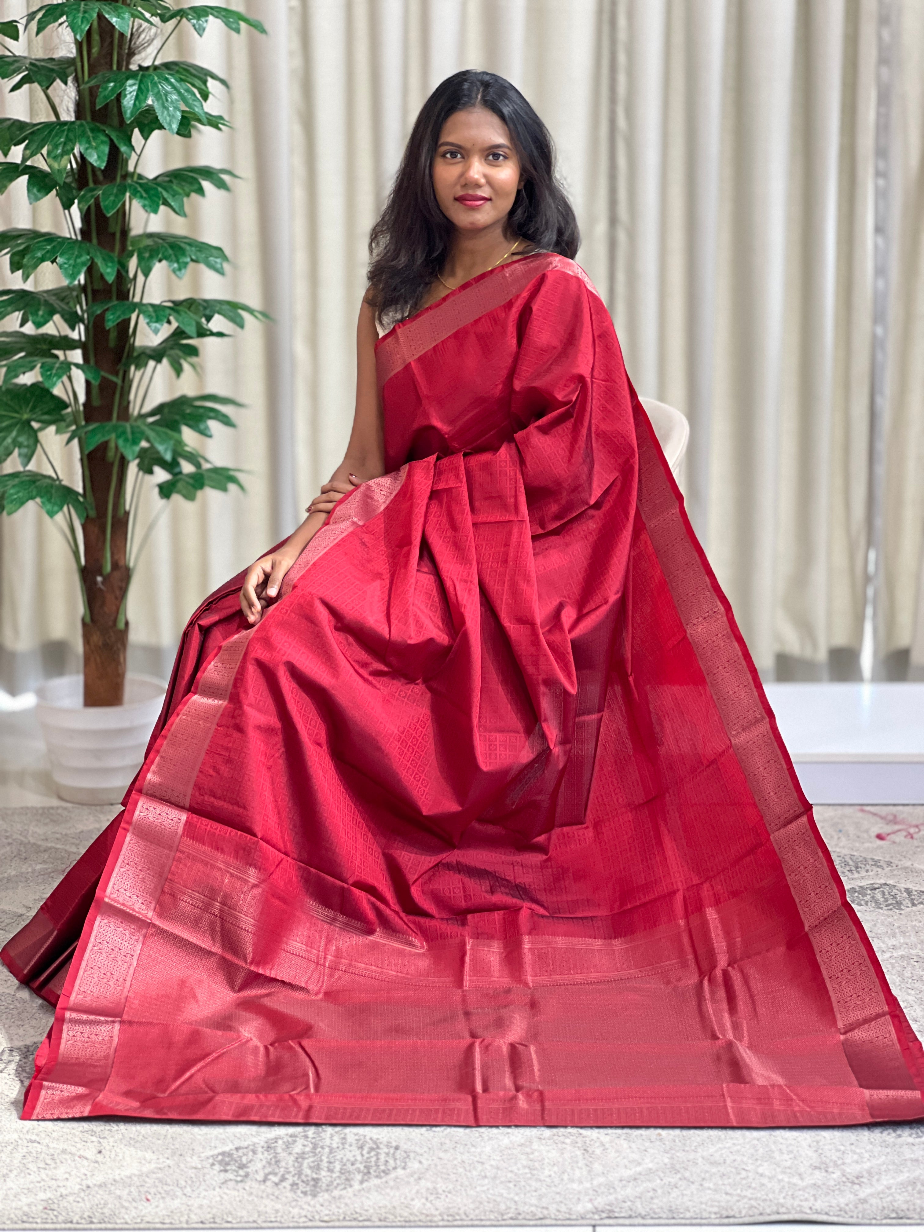 Embossed Weaved Pattern Semi  Soft Silk Saree | SEN115