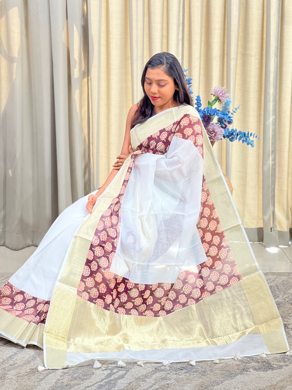 Floral Printed Pattern Chanderi Saree | MR577