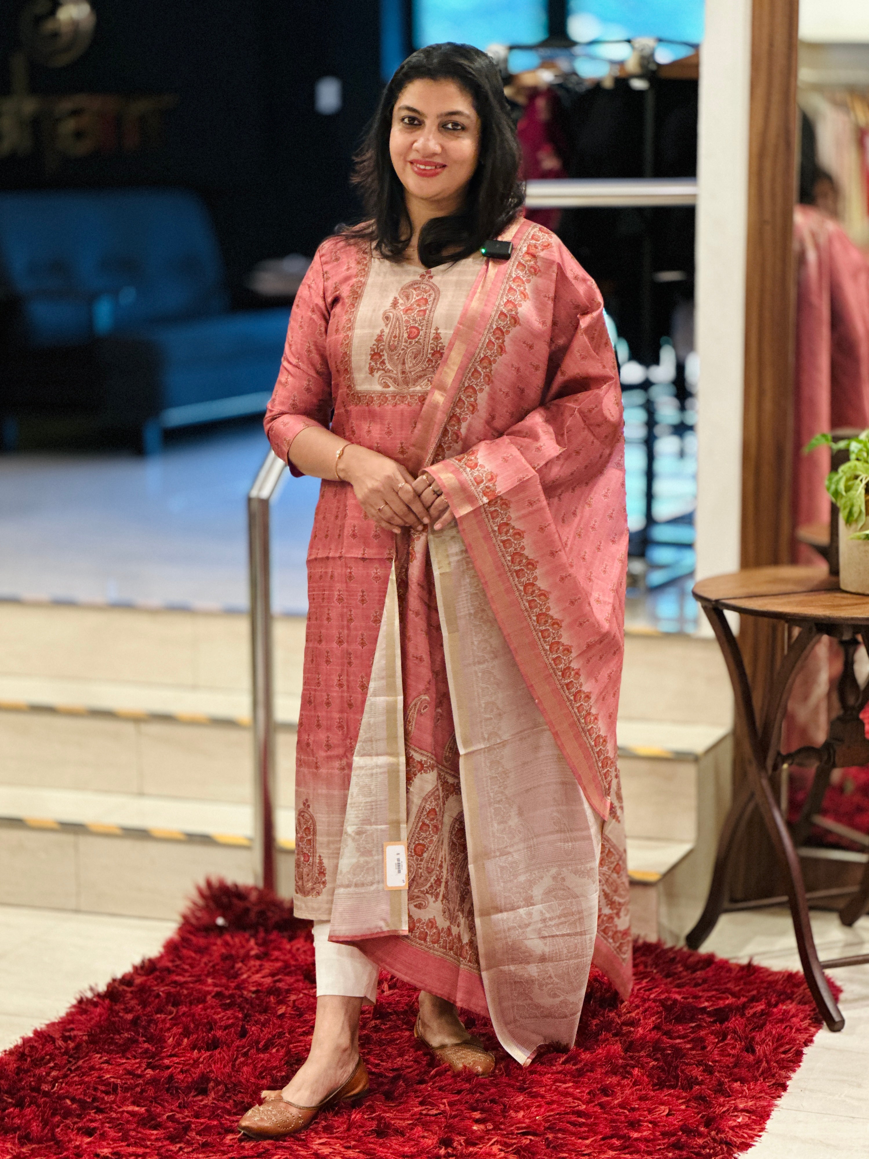 Paisley Print Detailed Semi Tussar Salwar Set (Without Bottom) | SSN432