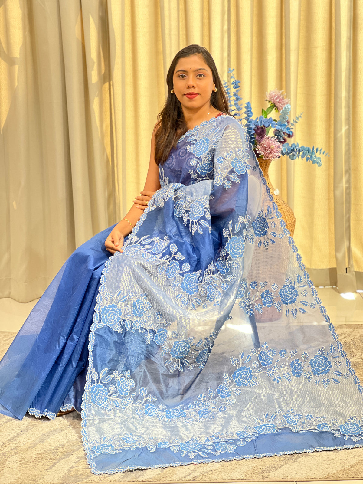 Floral Applique Pure Organza Saree | MM649