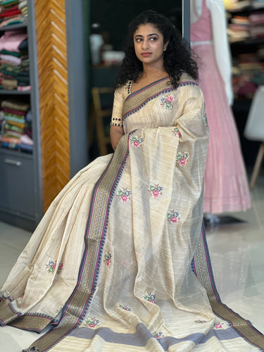 Floral Embroidery Tussar Finish Saree | GMS129