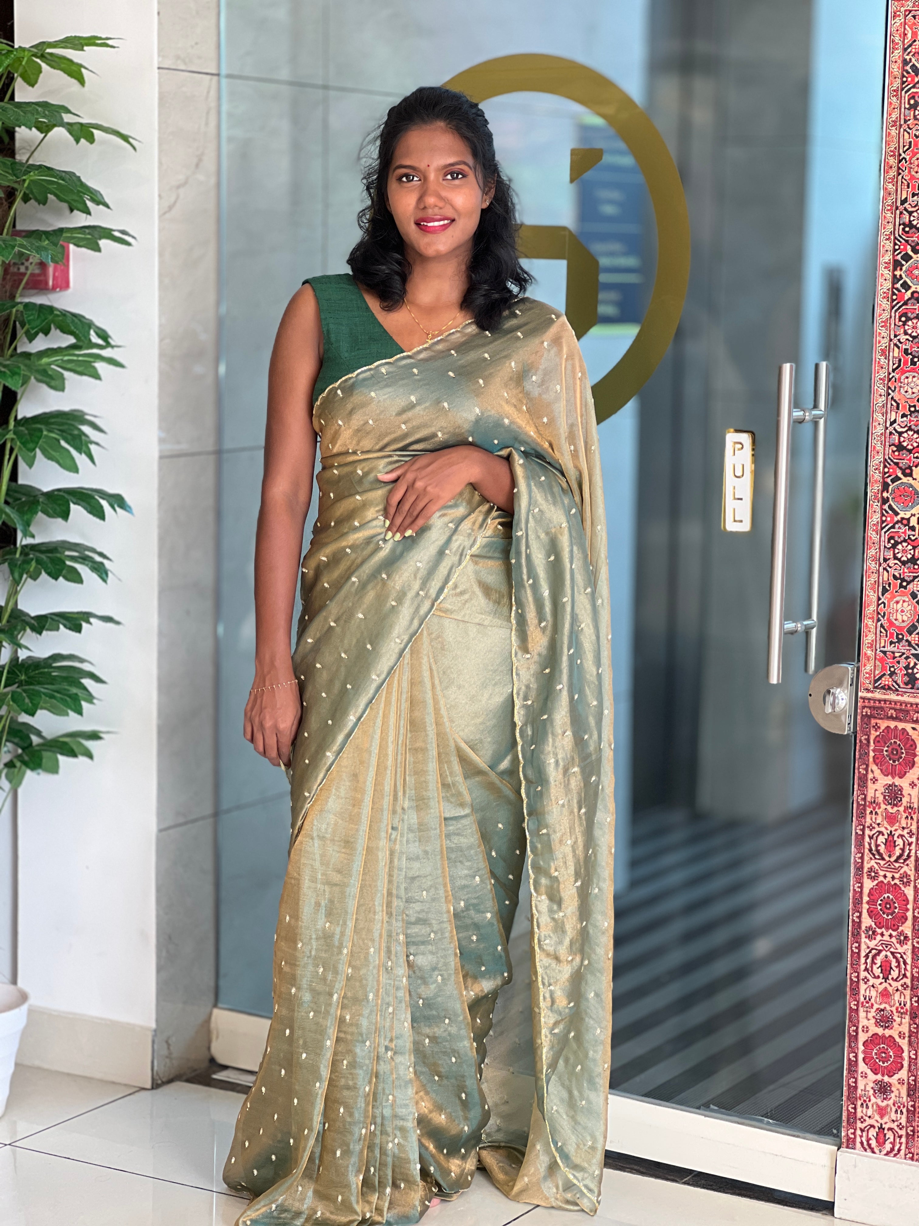 Hand Work Shimmer Georgette Saree | SBP830