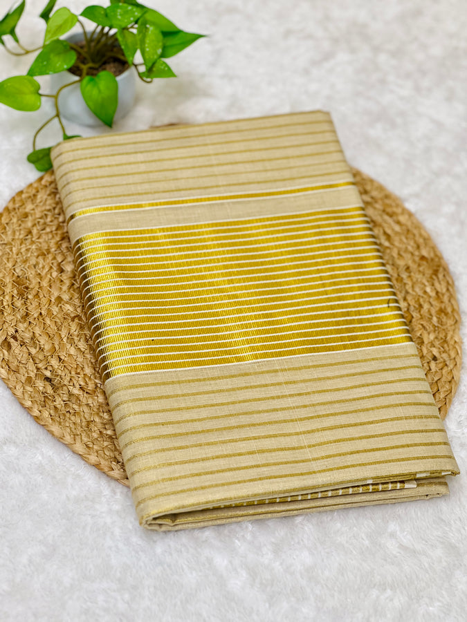 Golden Zari Stripe Weaving Patterned Tissue Saree | GAT317