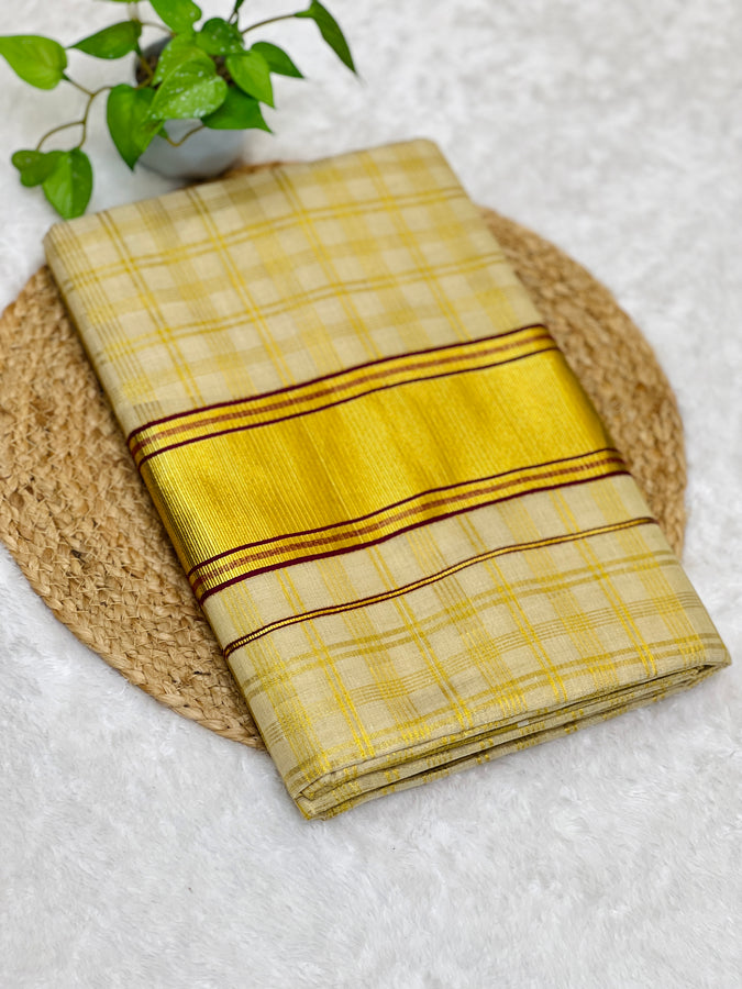 Check Weaving Patterned Tissue Saree | GAT337