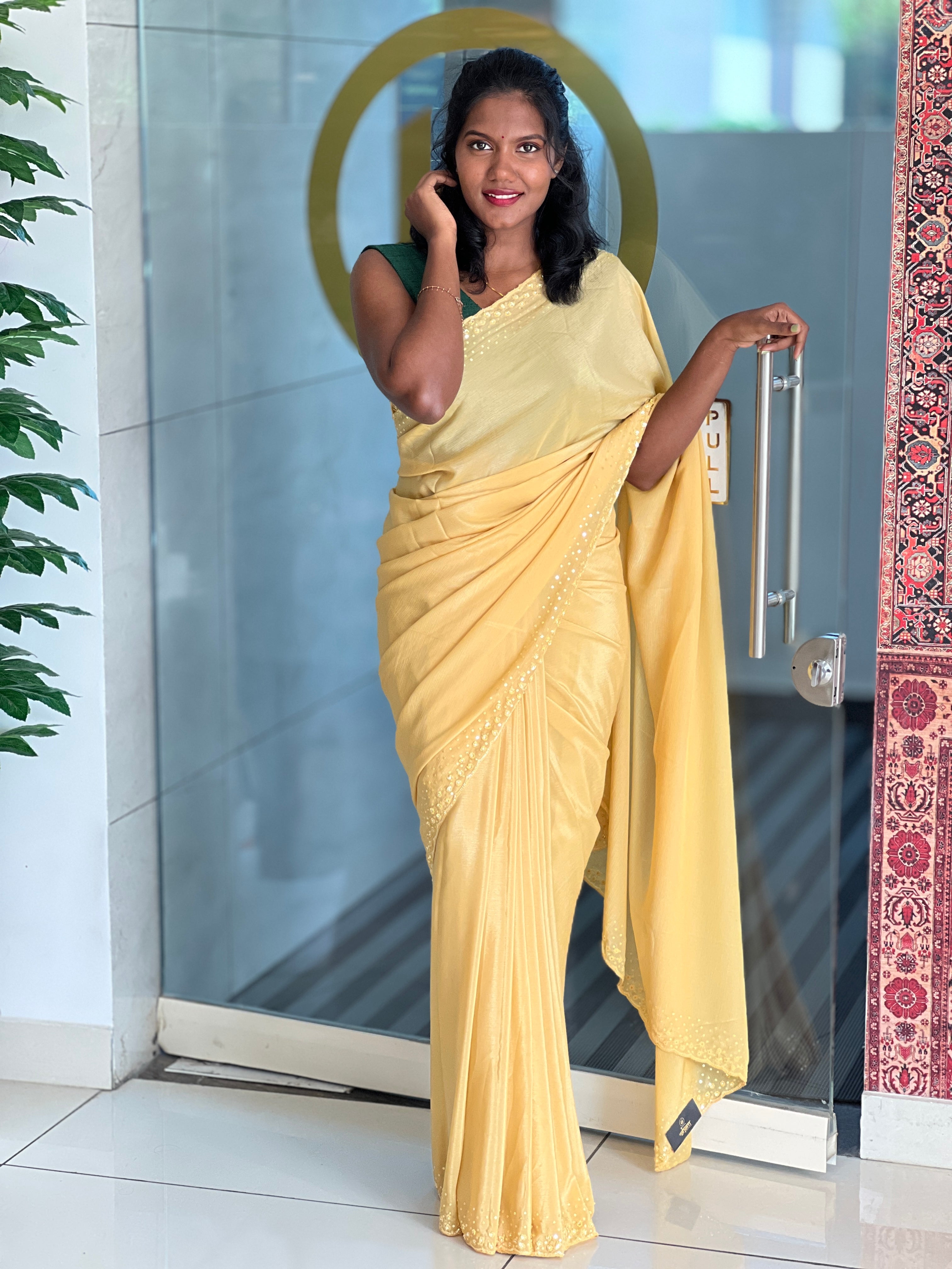 Hand Work Shimmer Chinon Saree | SBP824
