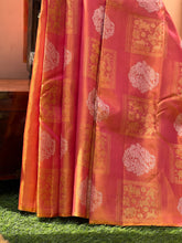 Peachish Orange Colour Silver and Golden Zari Weaved Kanchipuram Saree | AK104